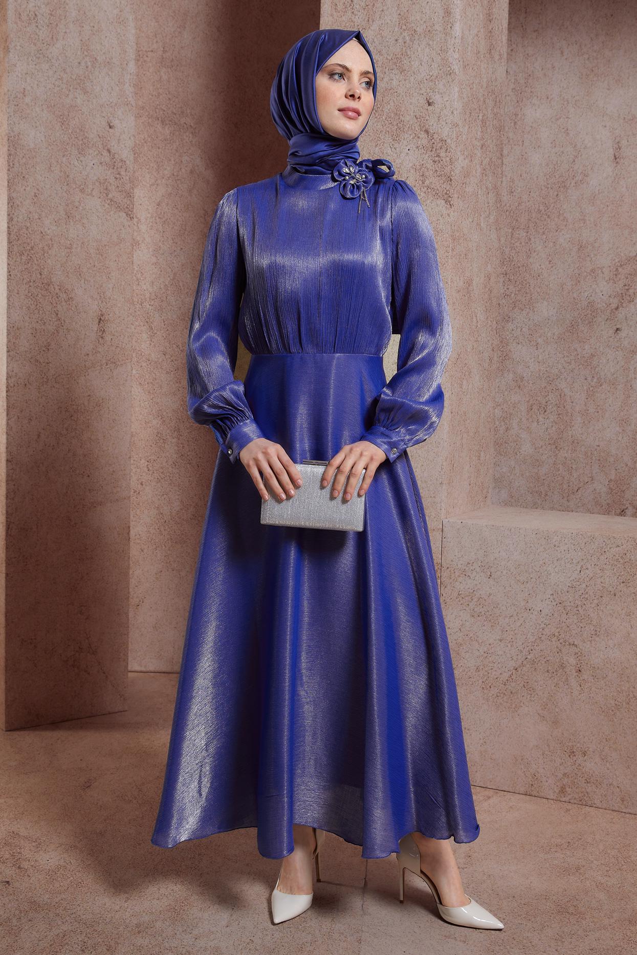 Tesettür giyim LACİVERT TAŞ DETAYLI ELBİSE 44545