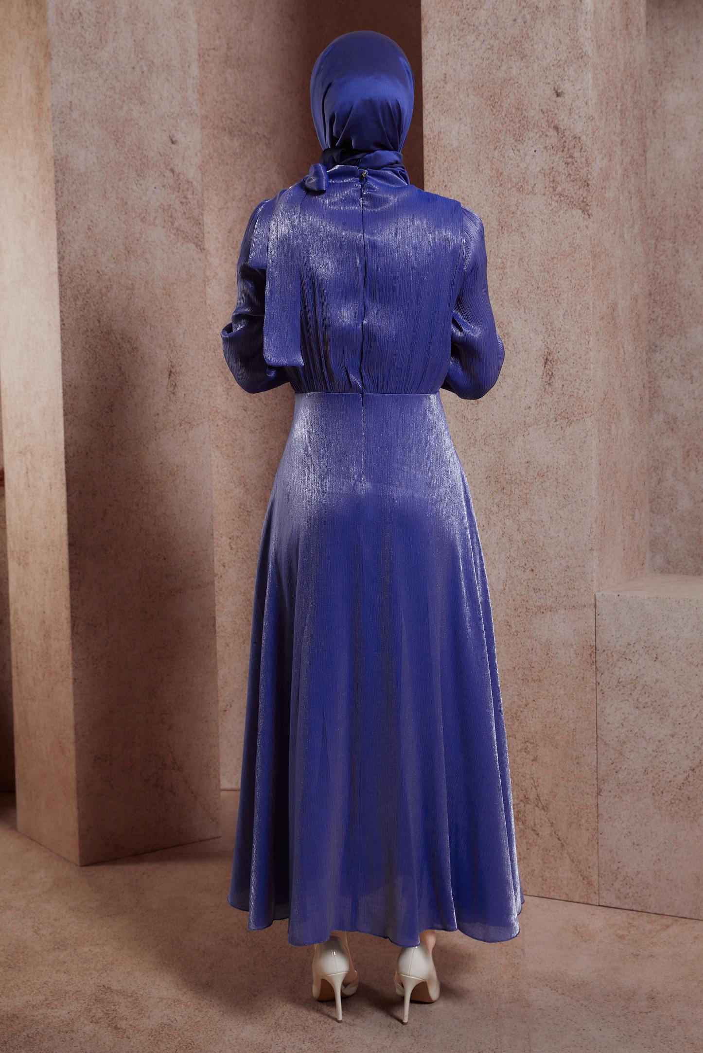 Tesettür giyim LACİVERT TAŞ DETAYLI ELBİSE 44545