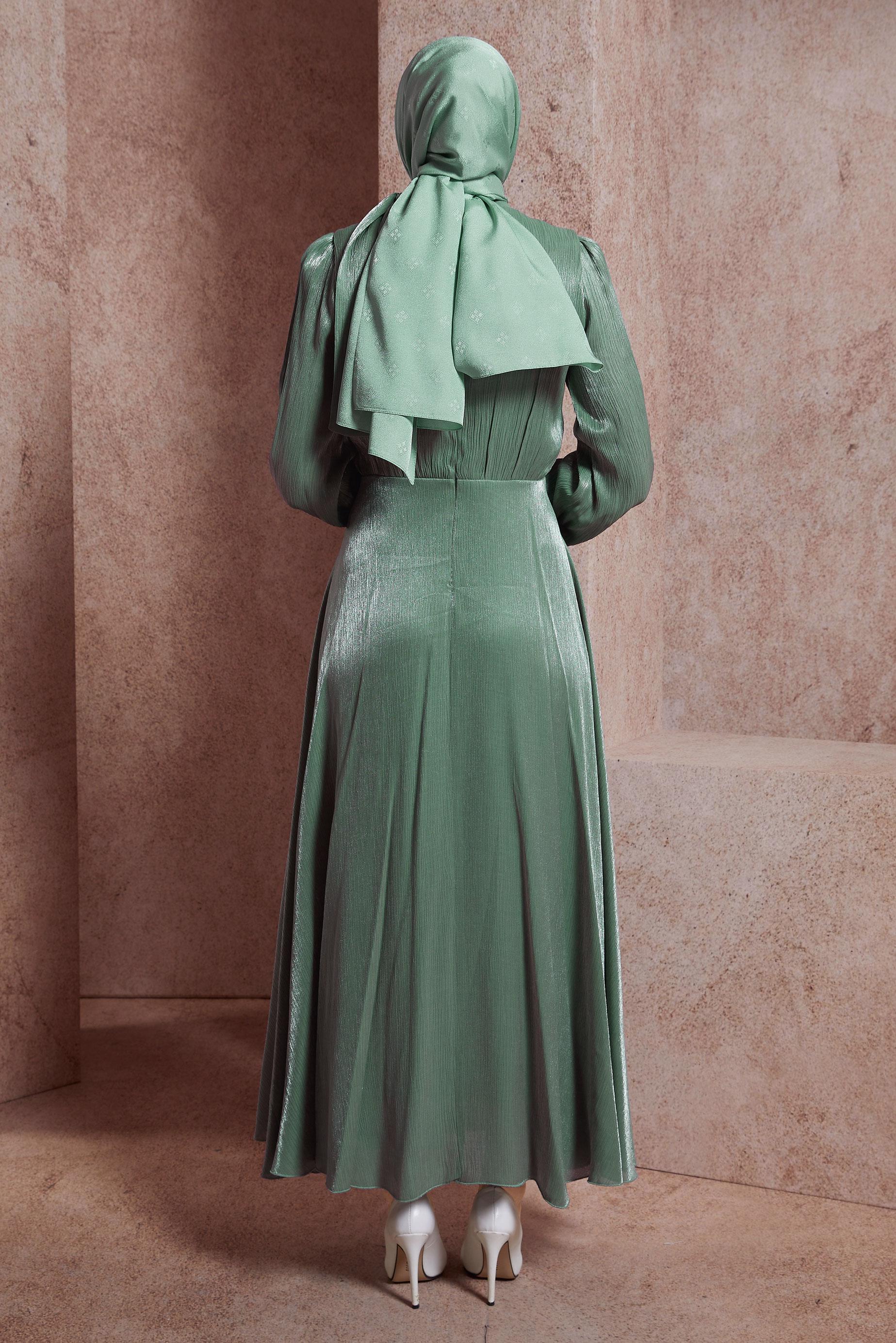 Tesettür giyim YEŞİL TAŞ DETAYLI ELBİSE 44545