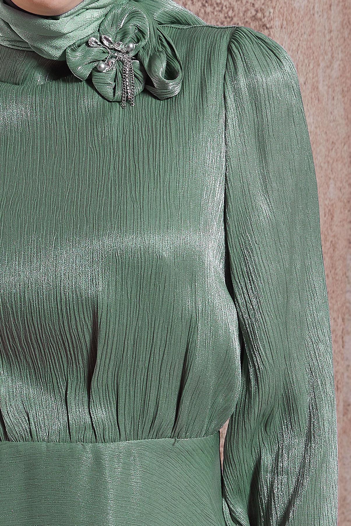 Tesettür giyim YEŞİL TAŞ DETAYLI ELBİSE 44545