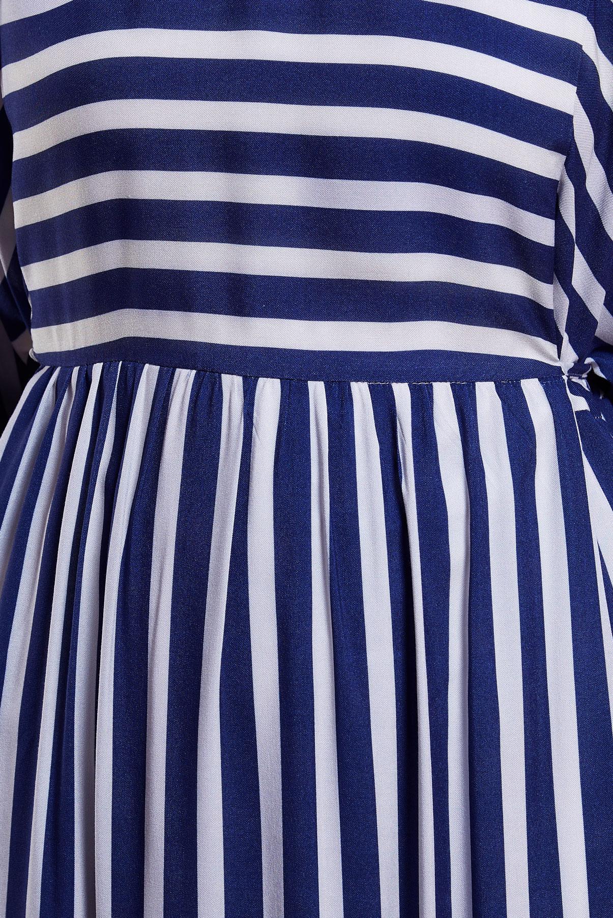 Tesettür giyim LACİVERT ÇİZGİLİ BALON KOL ELBİSE 44546