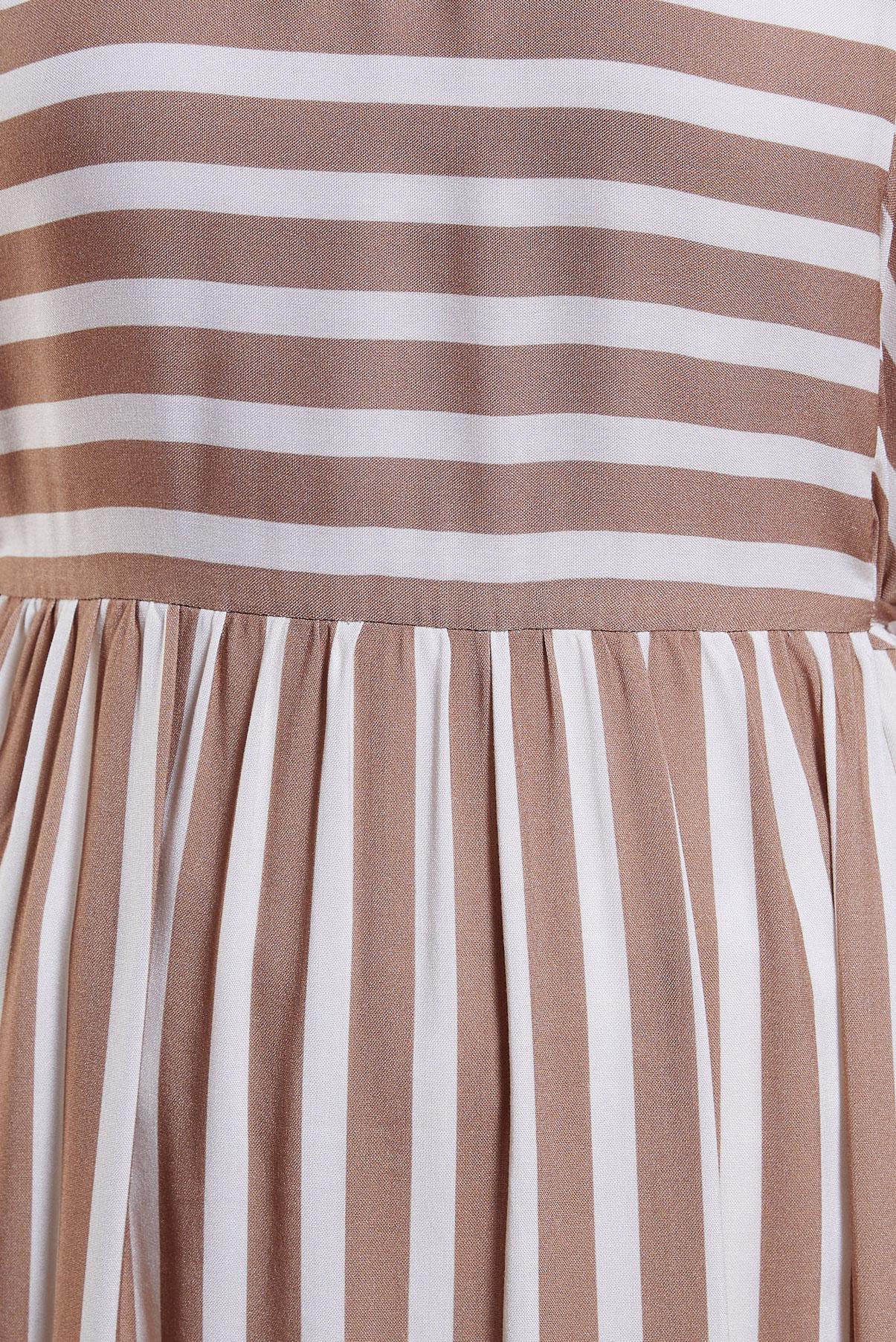 Tesettür giyim KAHVE ÇİZGİLİ BALON KOL ELBİSE 44546