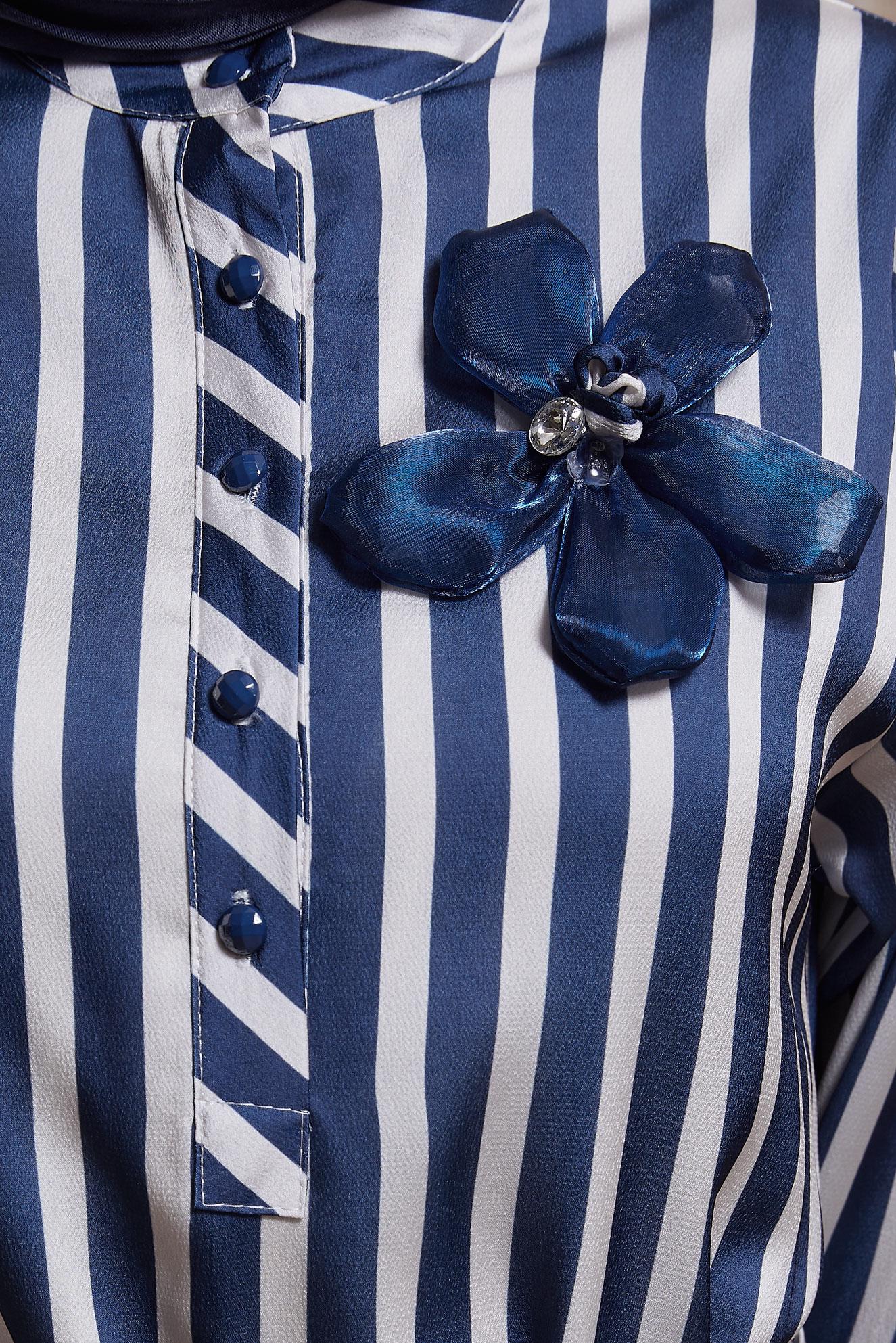 Tesettür giyim LACİVERT KUŞAKLI ÇİZGİLİ ELBİSE 44548