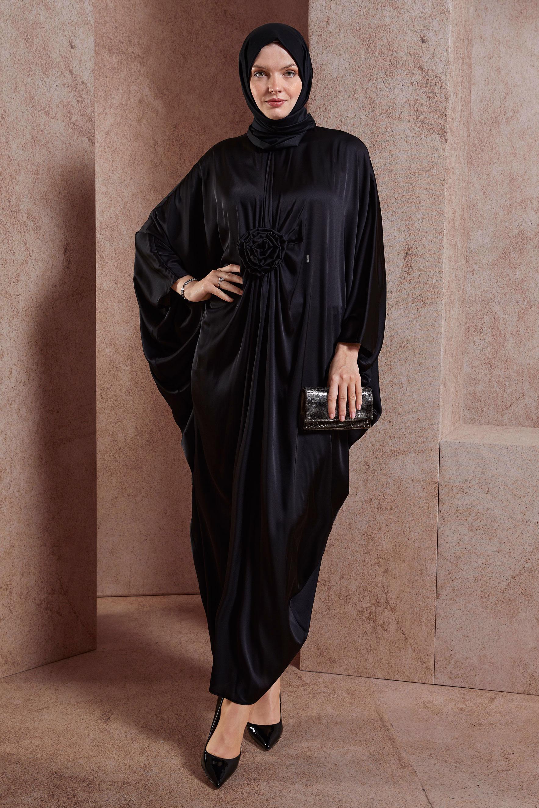 Hijab clothing BLACK SATIN DRESS 44553