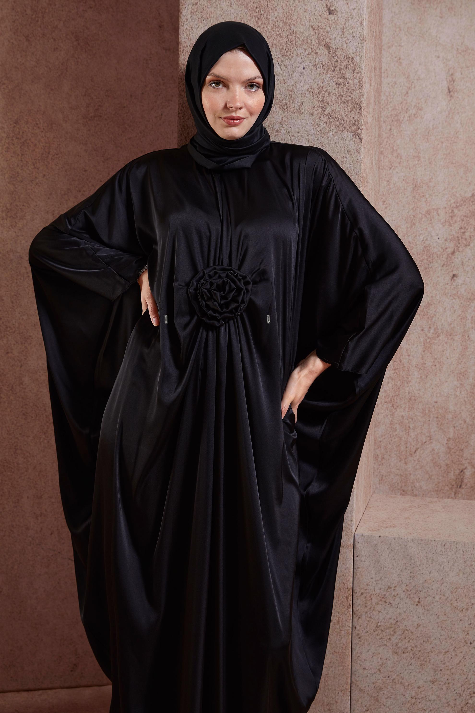 Hijab clothing BLACK SATIN DRESS 44553