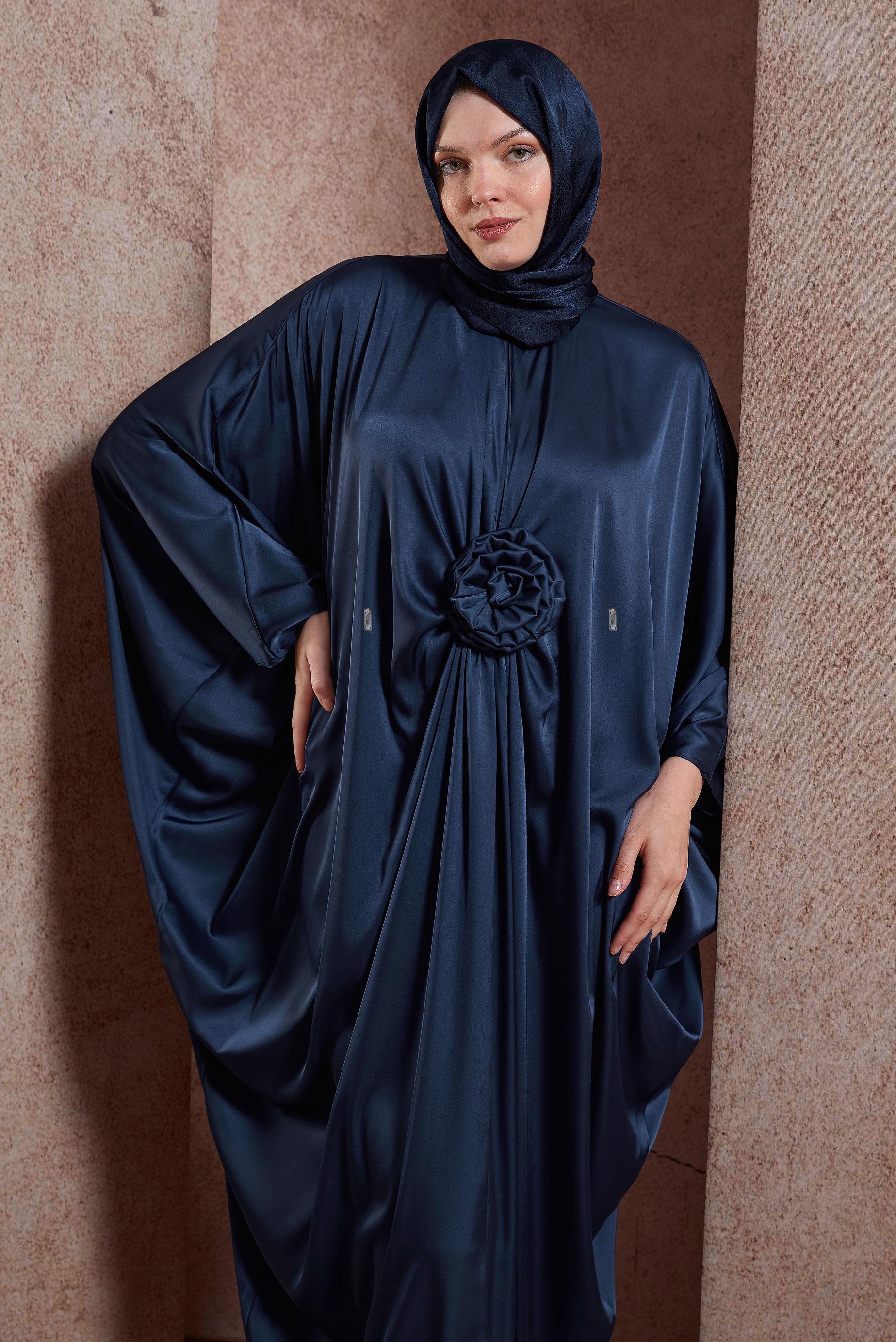 Hijab clothing NAVY BLUE SATIN DRESS 44553