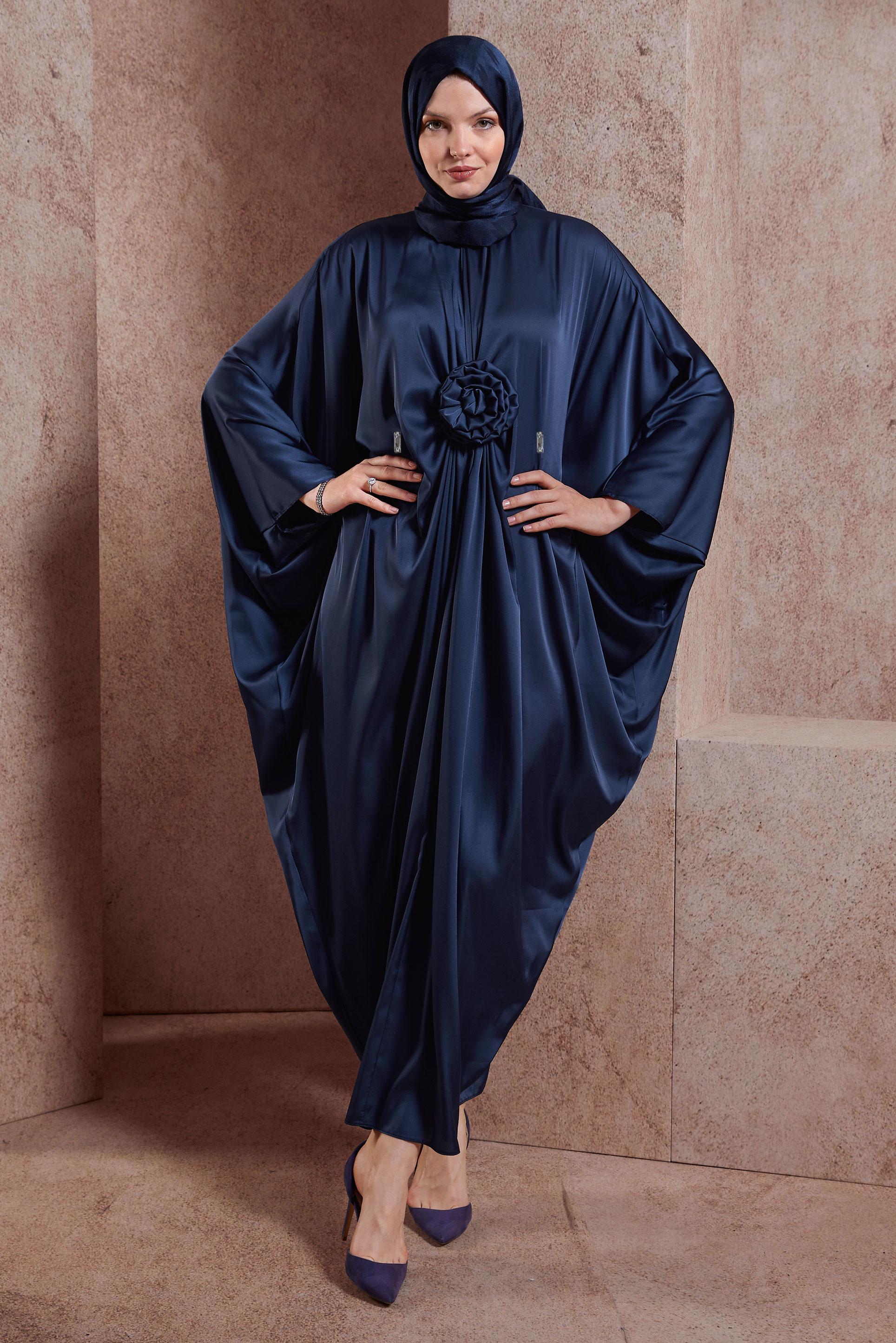Hijab clothing NAVY BLUE SATIN DRESS 44553