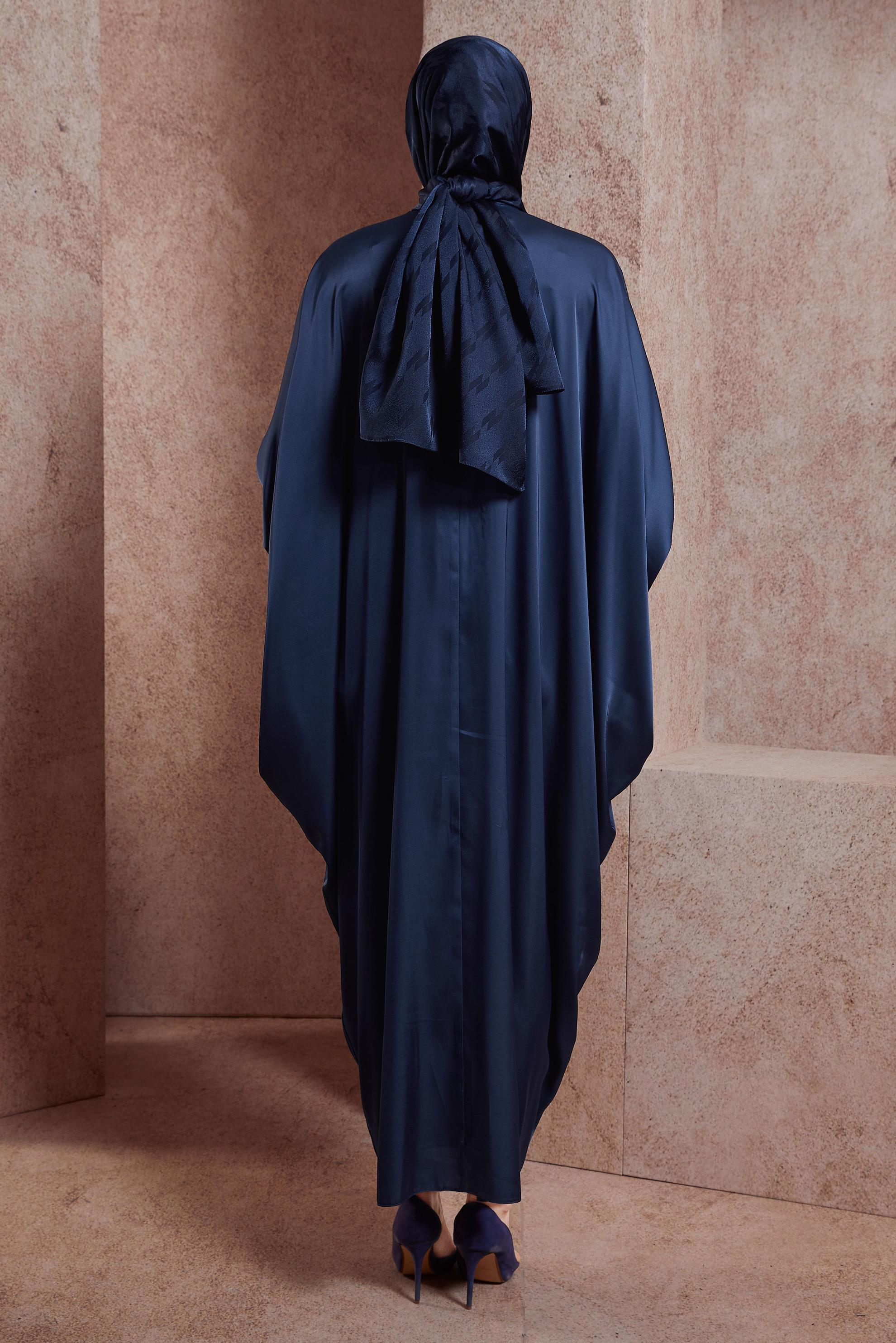 Hijab clothing NAVY BLUE SATIN DRESS 44553
