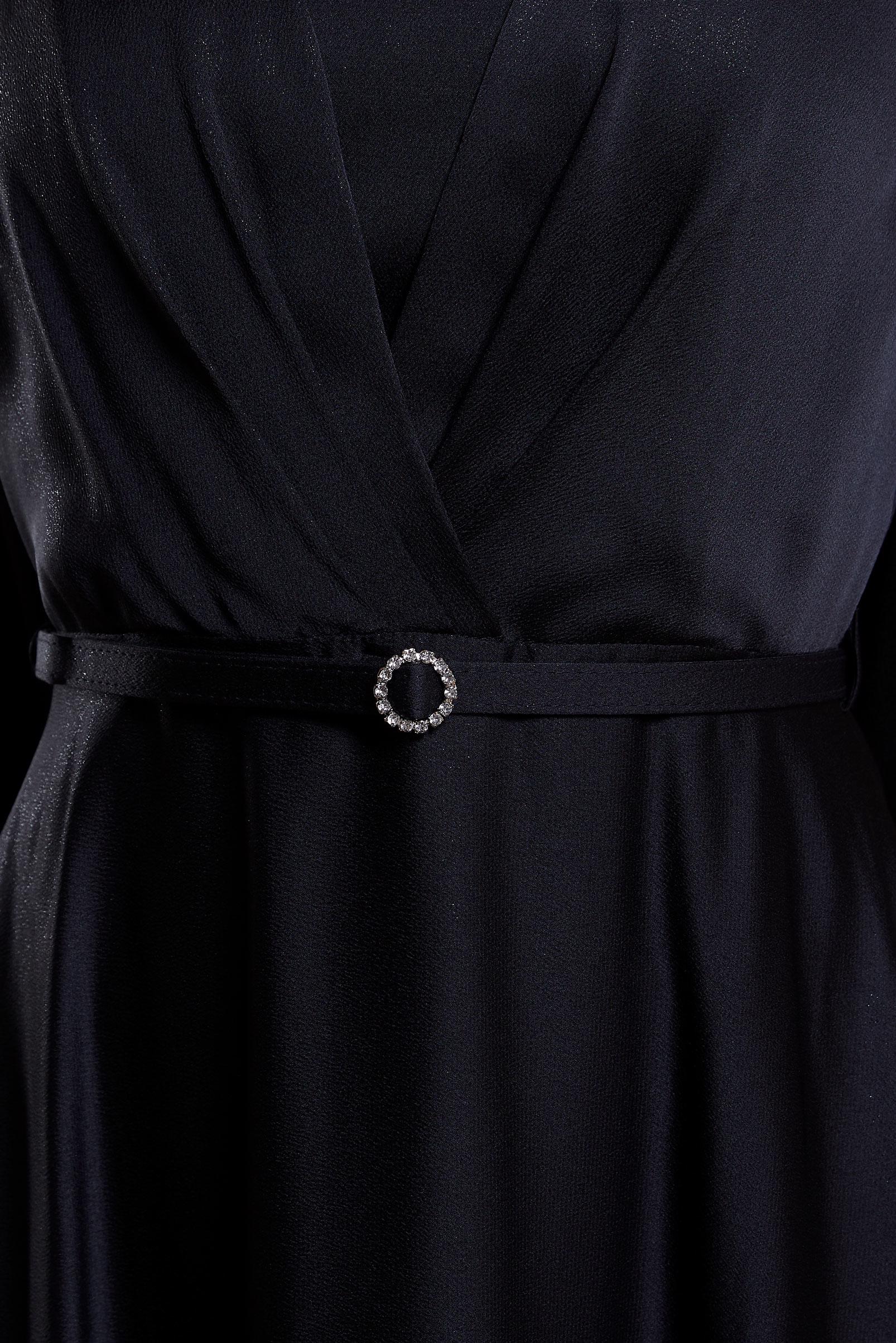 Hijab clothing BLACK BELTED SATIN TEXTURED DRESS 44556