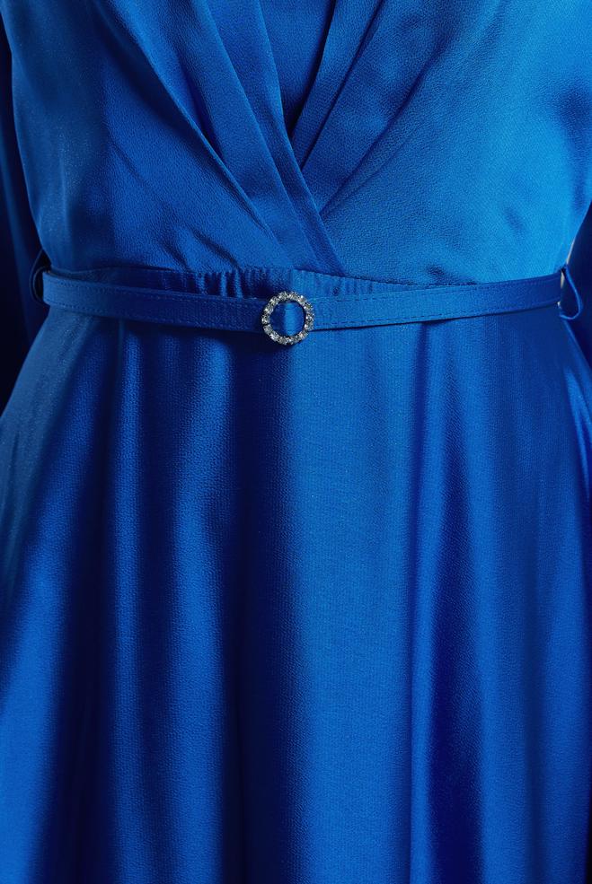 Tesettür giyim LACİVERT KEMERLİ SATEN DOKULU ELBİSE 44556 - ALVİNA