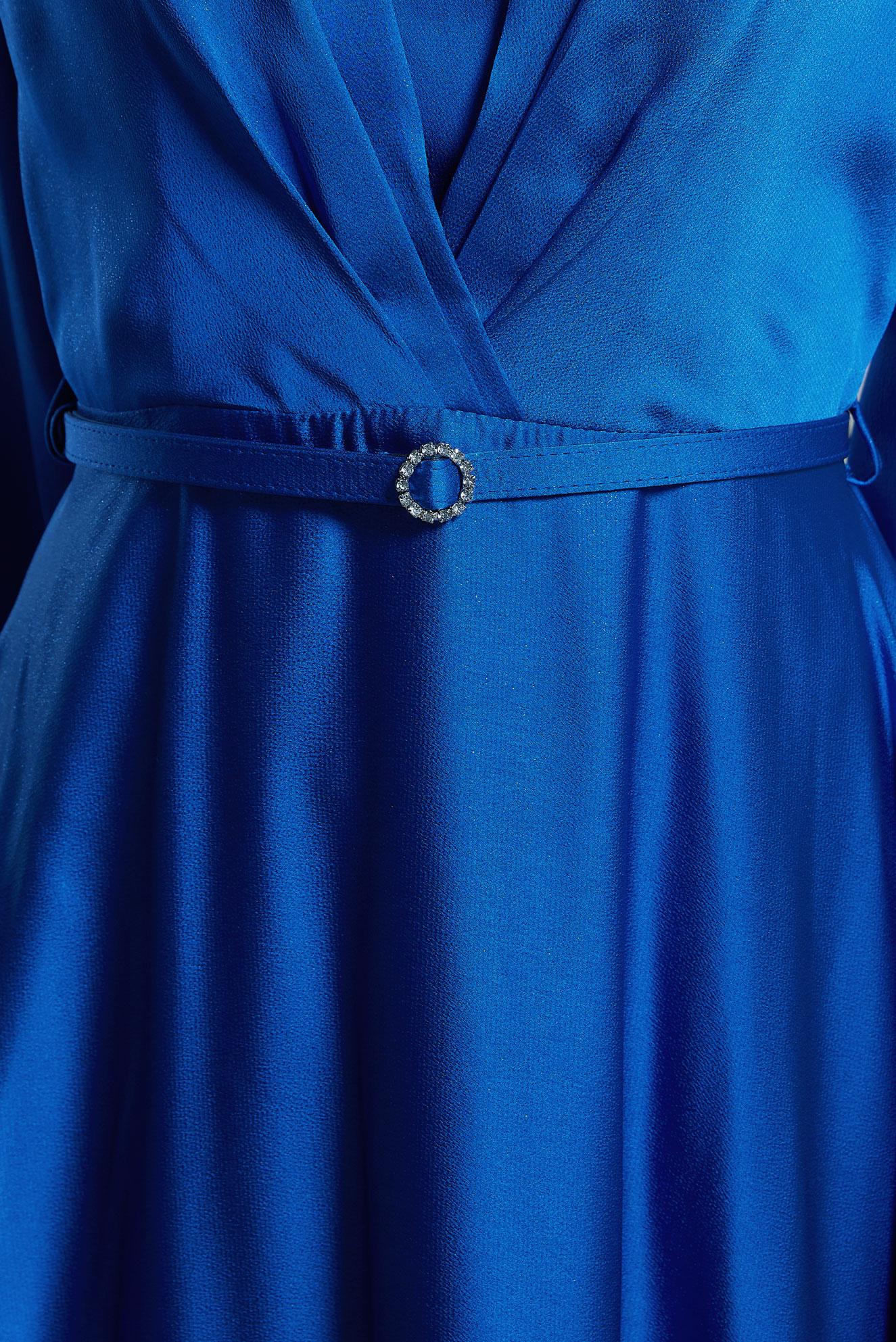 Tesettür giyim LACİVERT KEMERLİ SATEN DOKULU ELBİSE 44556