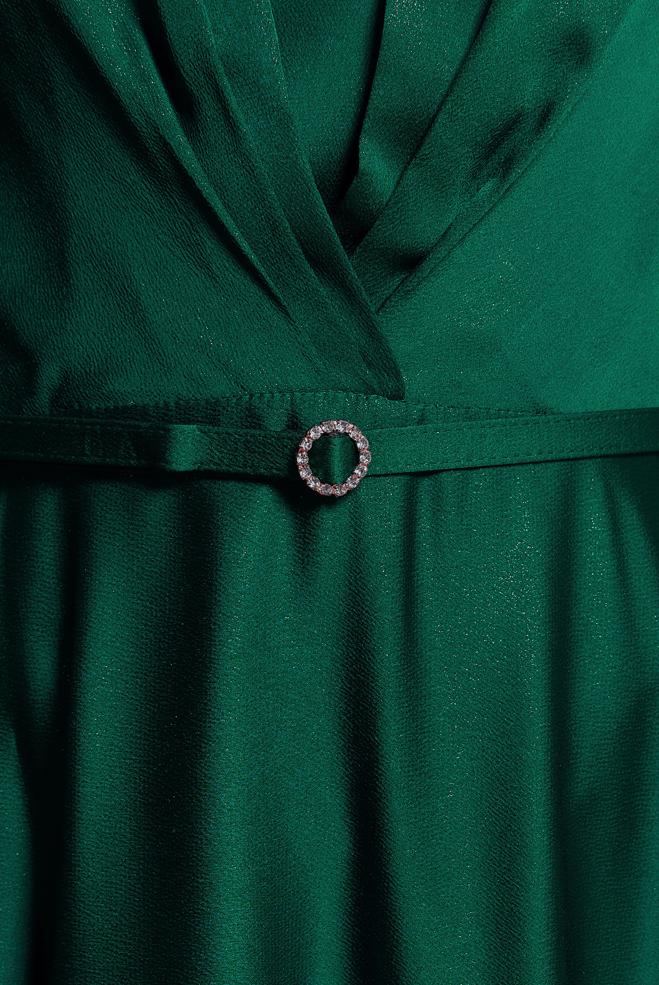 Tesettür giyim YEŞİL KEMERLİ SATEN DOKULU ELBİSE 44556 - ALVİNA