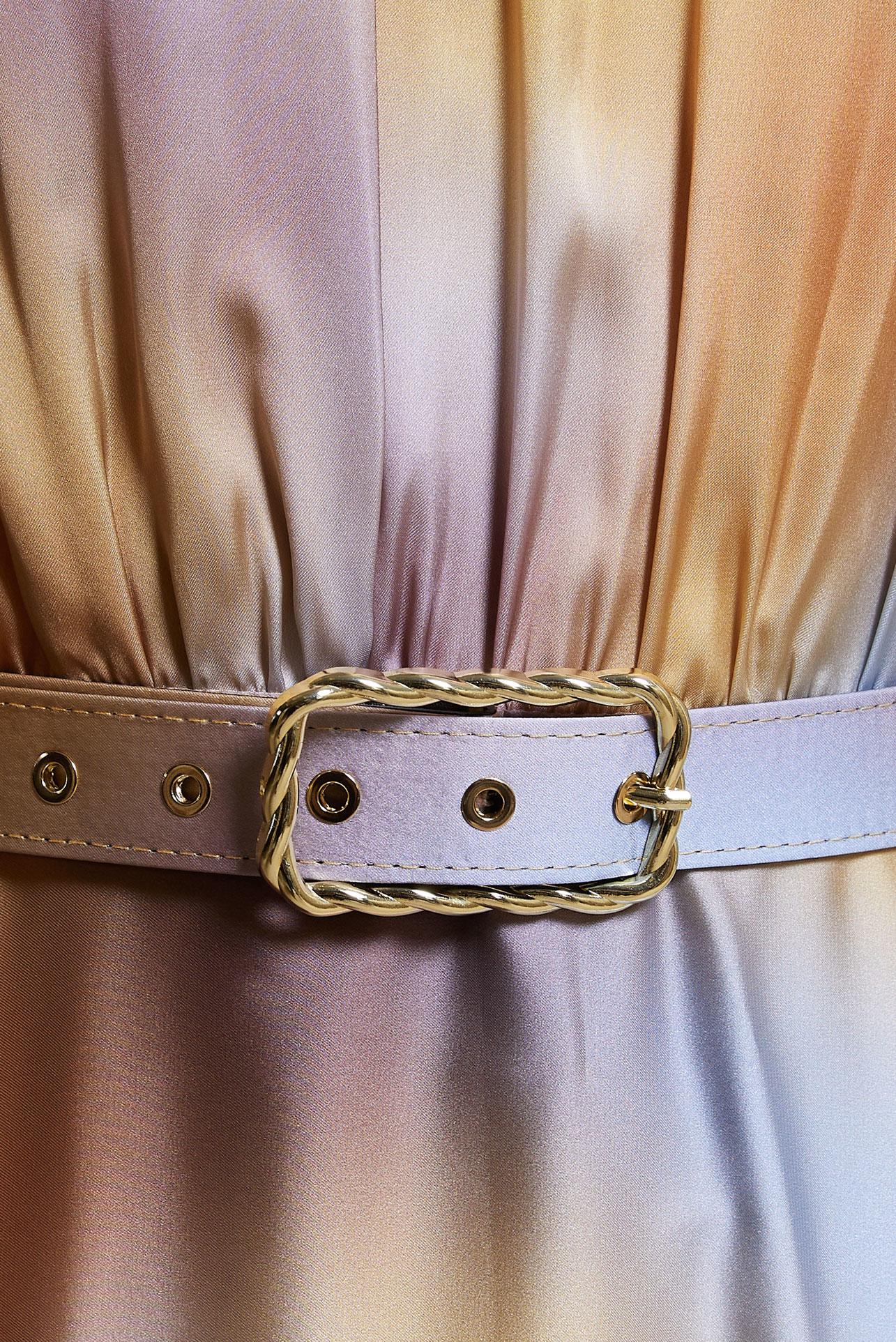 Tesettür giyim TURUNCU KEMERLİ DESENLİ ŞİFON SATEN ELBİSE 44562