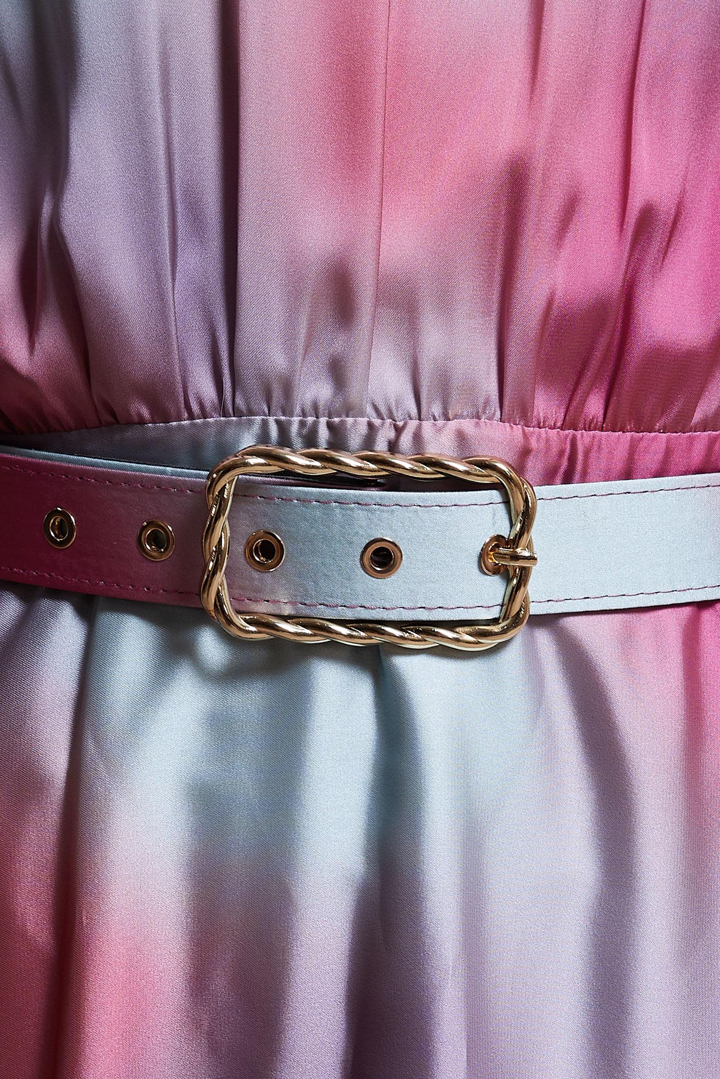 Tesettür giyim FUŞYA KEMERLİ DESENLİ ŞİFON SATEN ELBİSE 44562