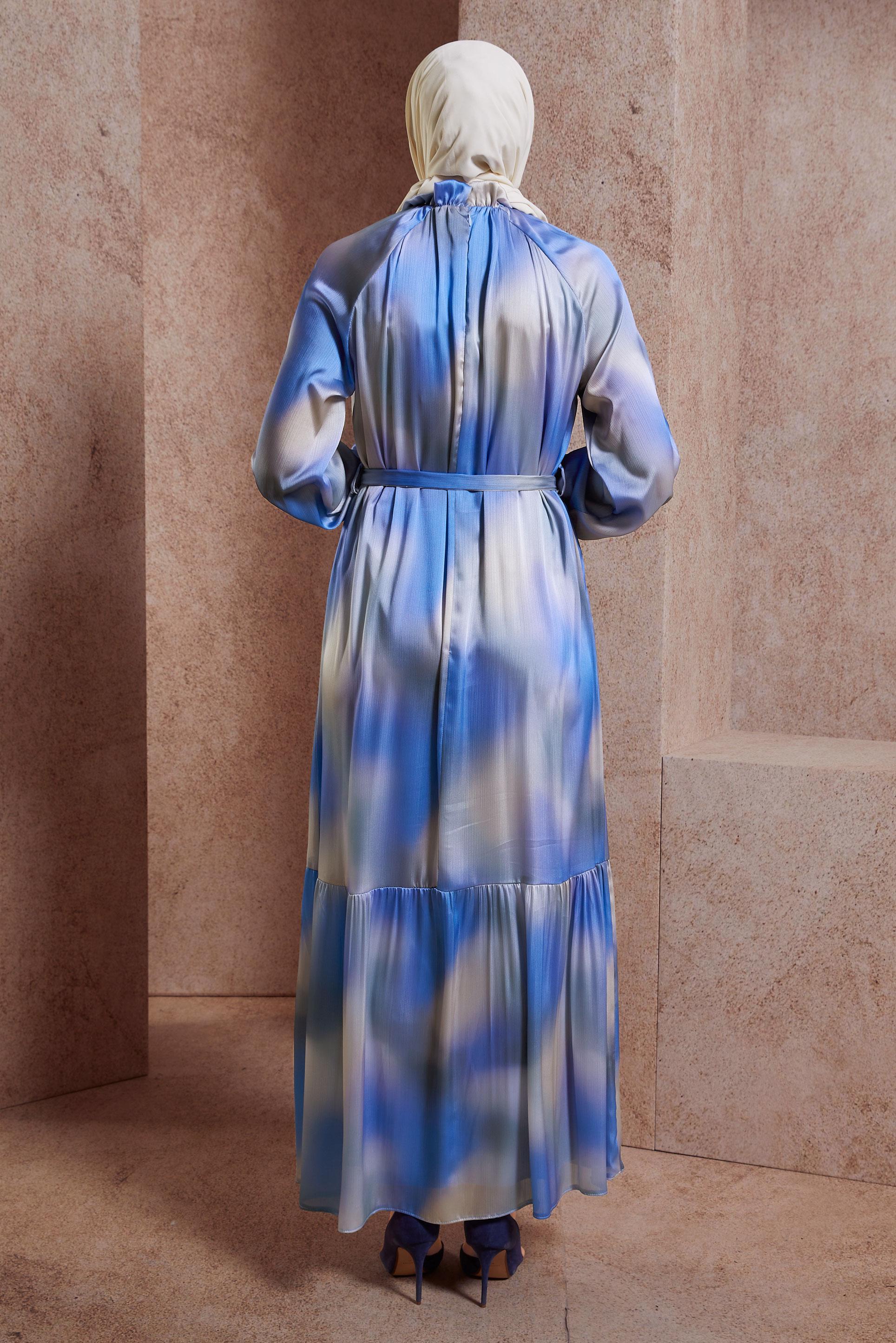 Hijab clothing BLUE BELTED SATIN DRESS 44563