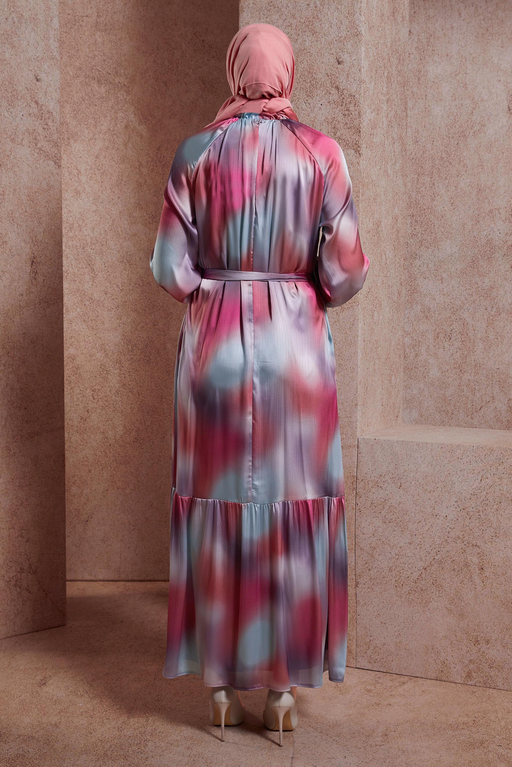 Hijab clothing FUCHSIA BELTED SATIN DRESS 44563