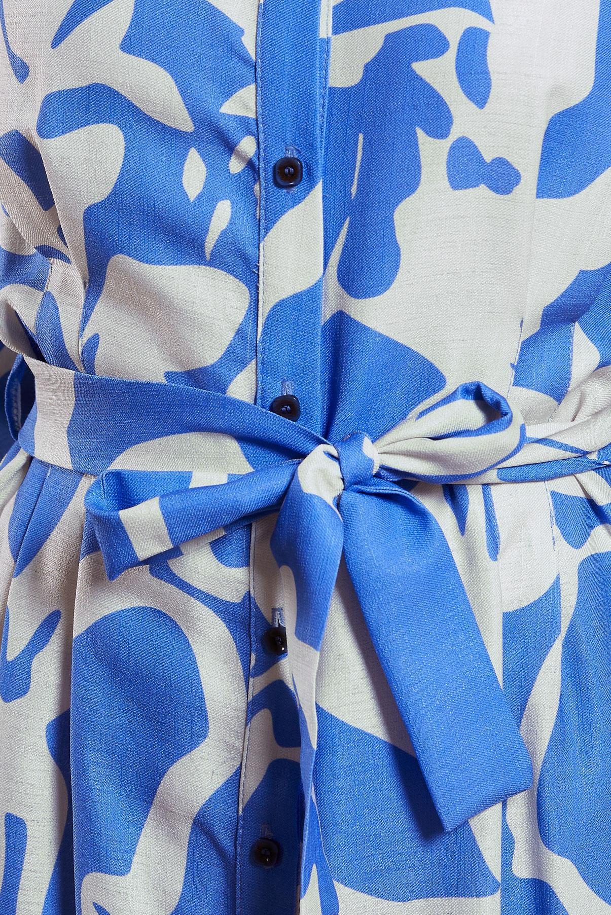 Tesettür giyim MAVİ KUŞAKLI KETEN DOKULU ELBİSE 44565