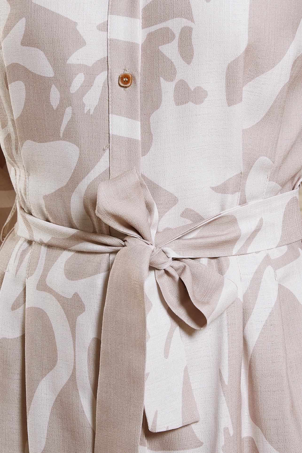 Tesettür giyim VİZON KUŞAKLI KETEN DOKULU ELBİSE 44565