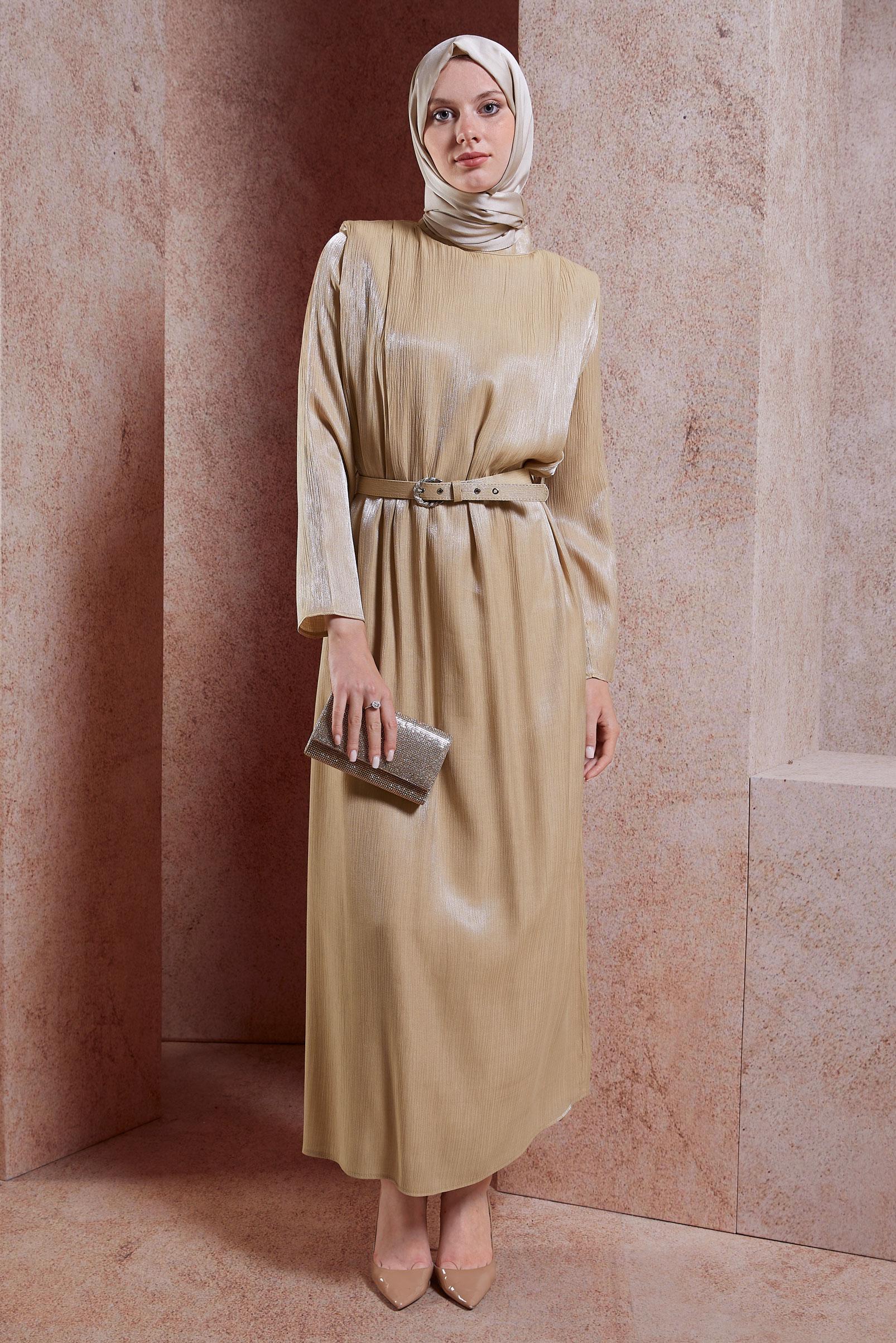 Tesettür giyim ALTIN KEMERLİ TESETTÜR ELBİSE 44576