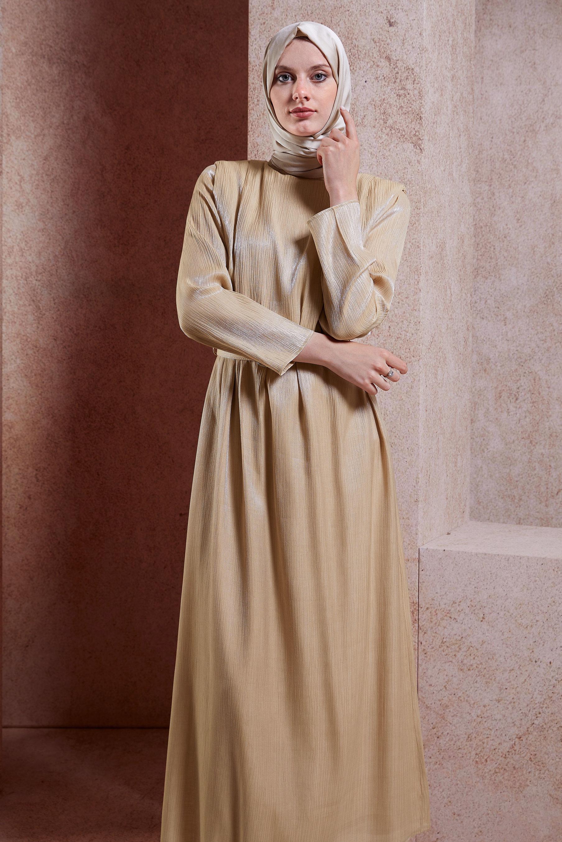 Tesettür giyim ALTIN KEMERLİ TESETTÜR ELBİSE 44576