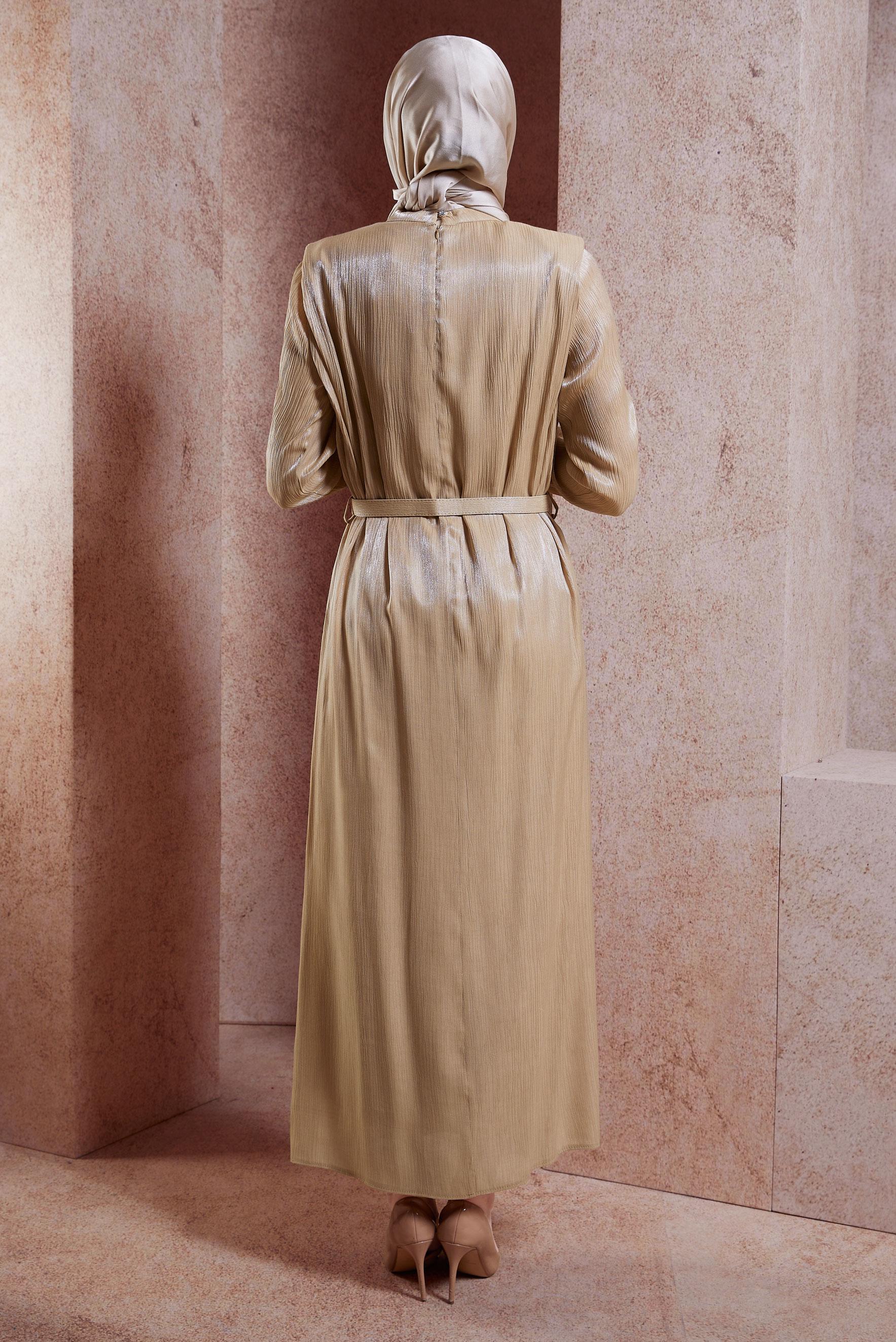 Tesettür giyim ALTIN KEMERLİ TESETTÜR ELBİSE 44576