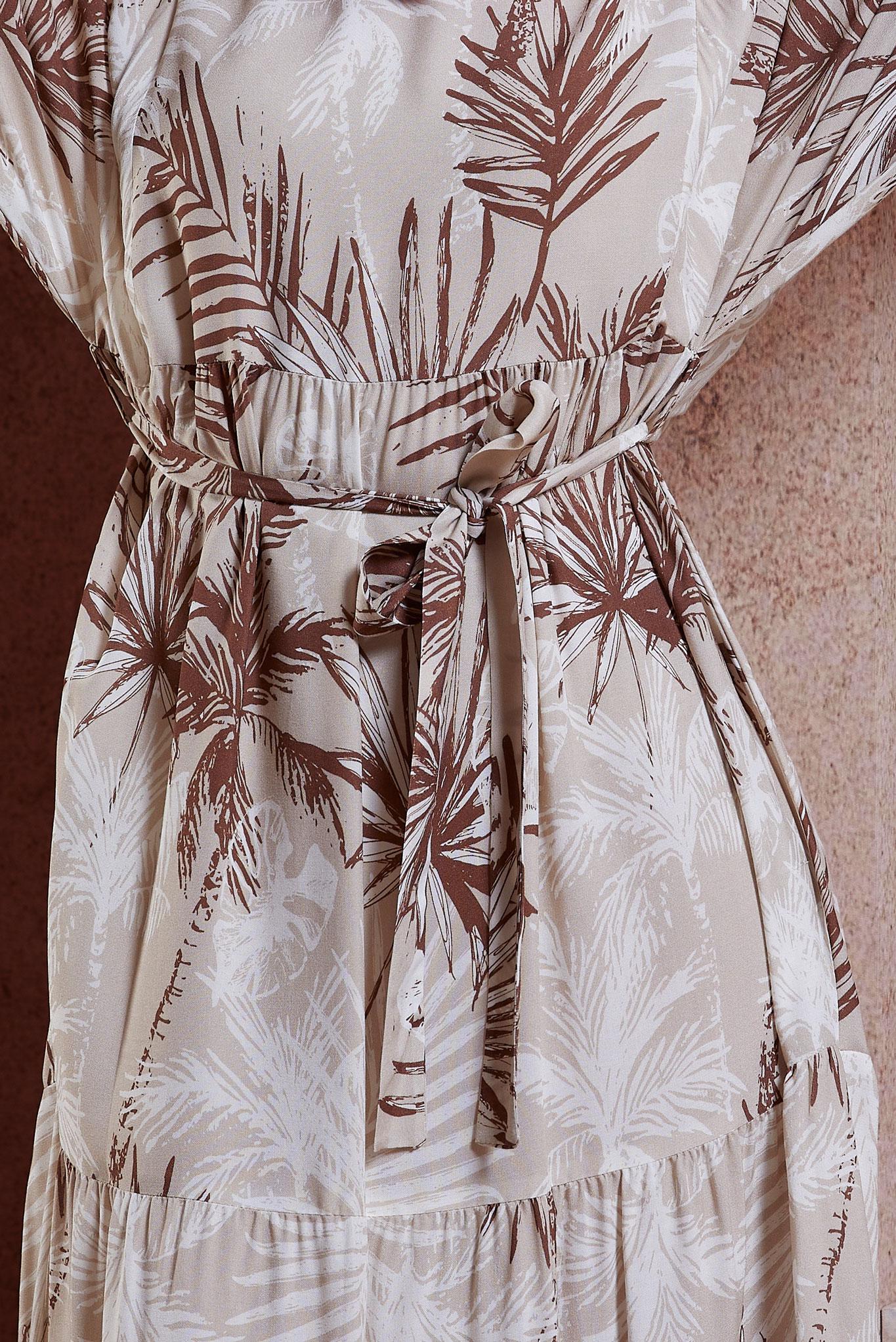 Hijab clothing MINK BELTED PATTERNED DRESS 44578