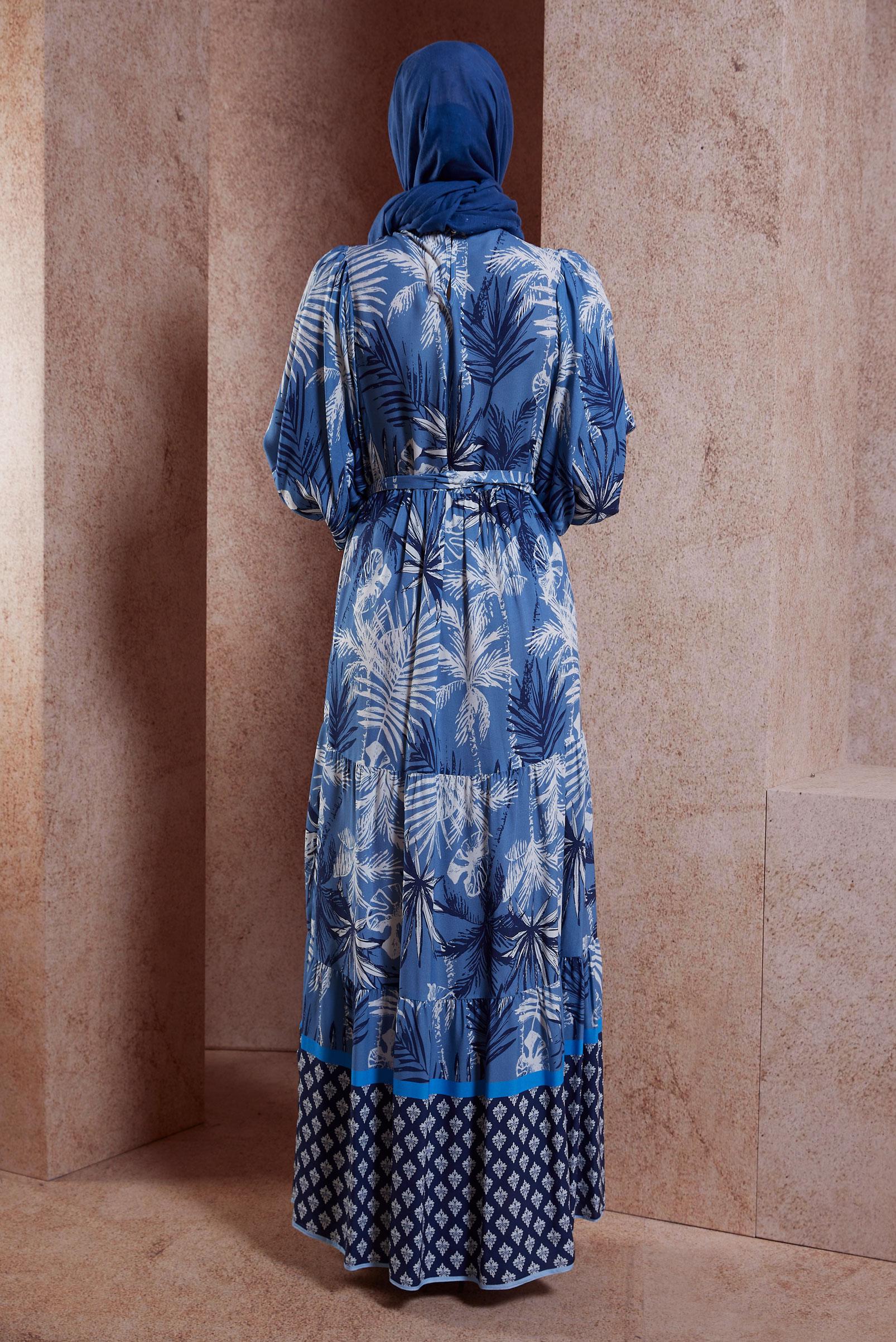 Hijab clothing NAVY BLUE BELTED PATTERNED DRESS 44578