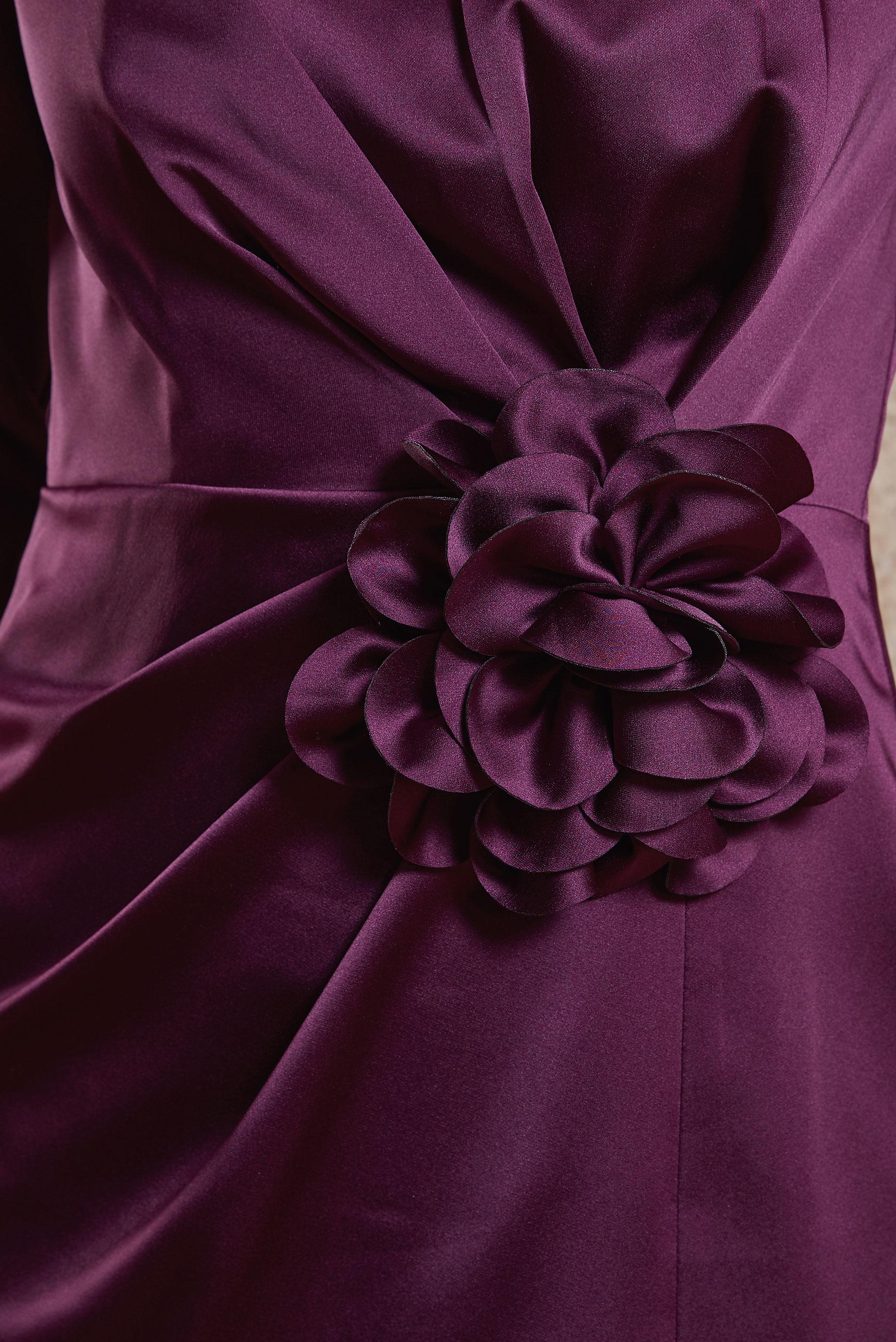 Tesettür giyim MÜRDÜM ÇİÇEK DETAYLI SATEN ELBİSE 44579