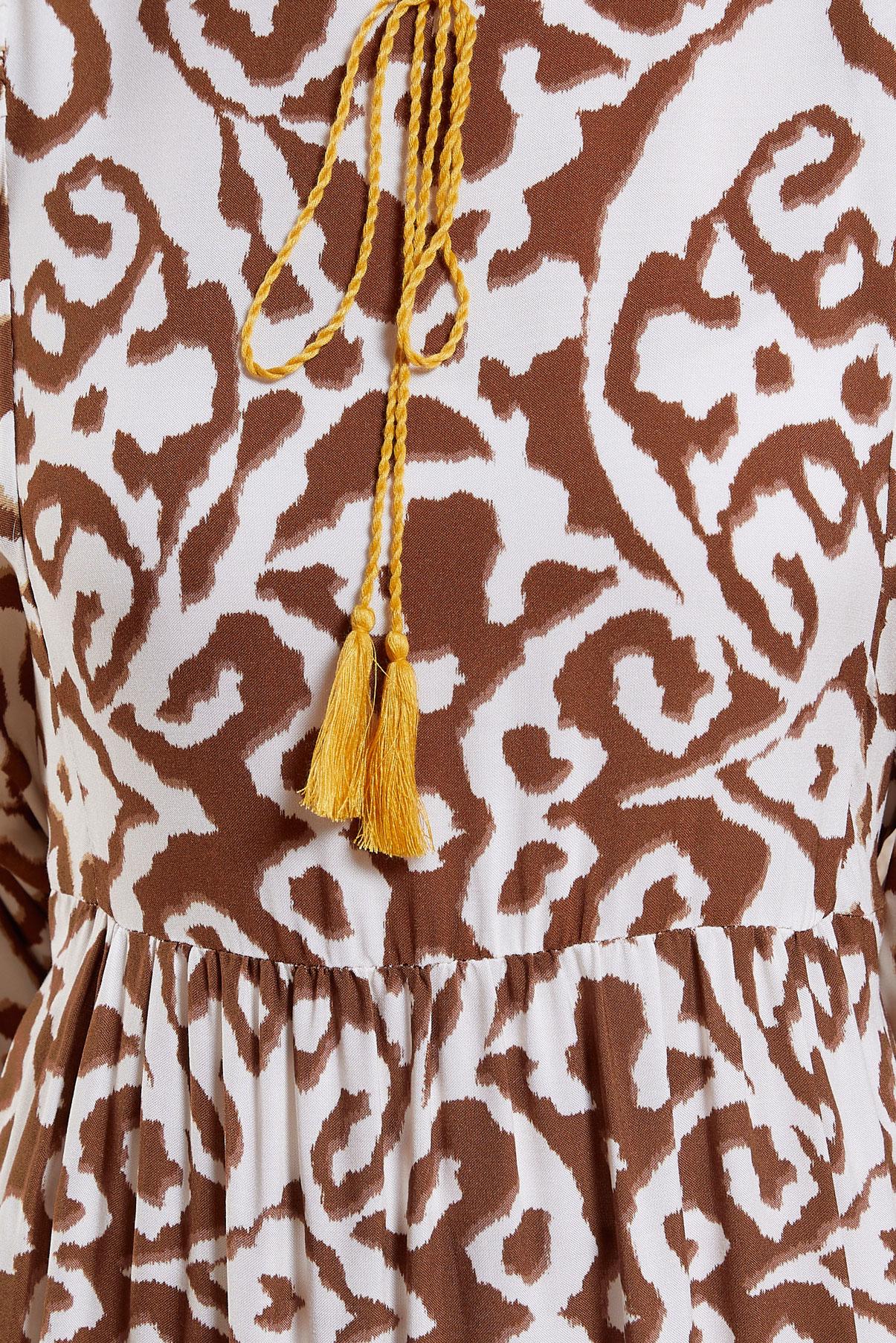 Tesettür giyim KAHVE DESENLİ VİSKON ELBİSE 44599