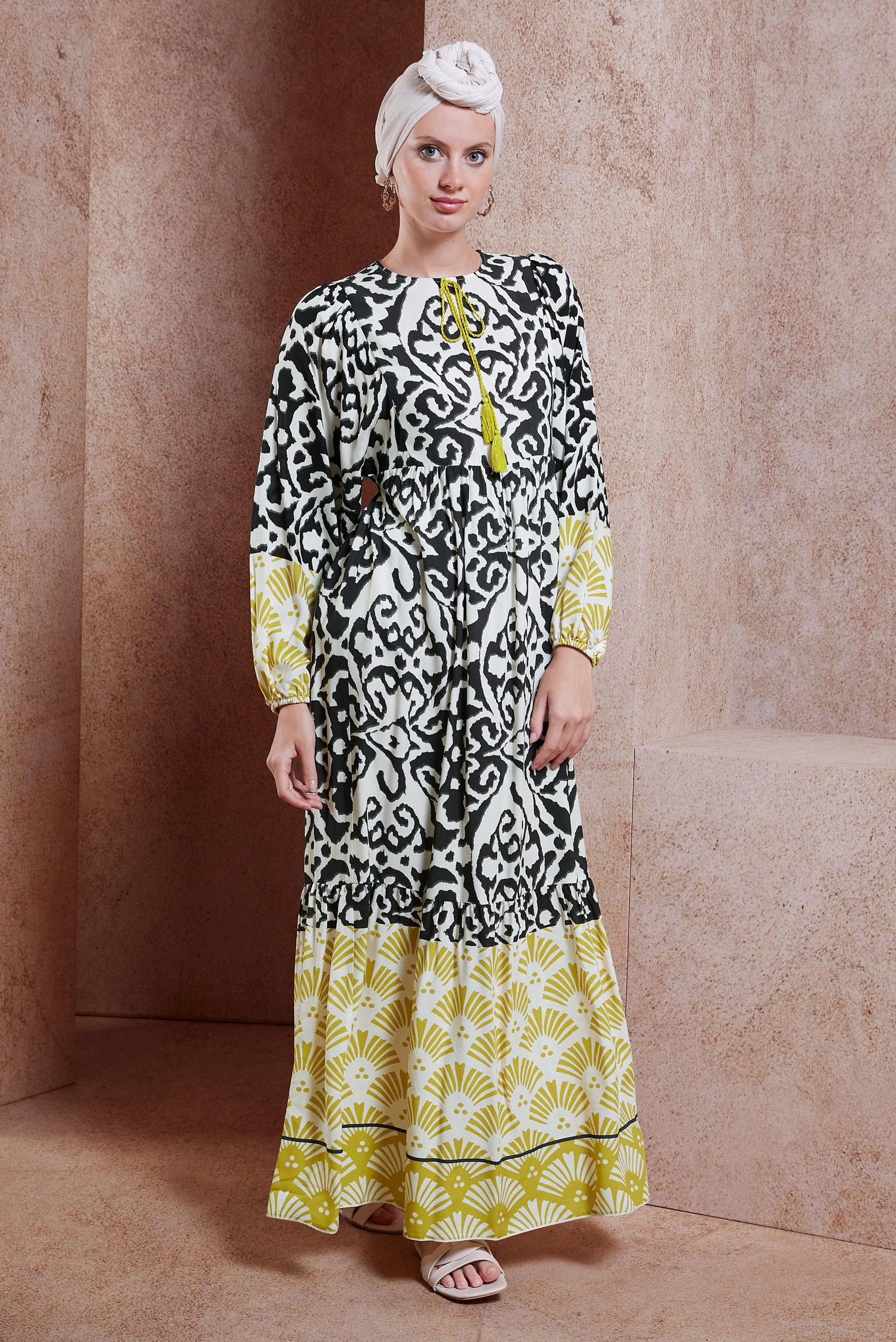 Hijab clothing BLACK PATTERNED VISCOSE DRESS 44599