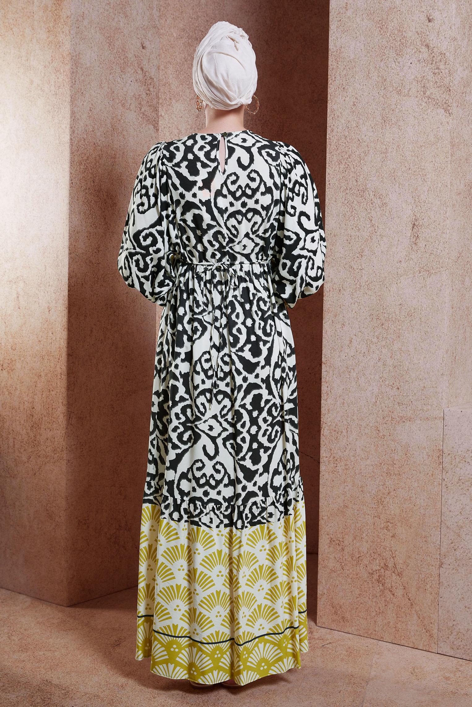 Hijab clothing BLACK PATTERNED VISCOSE DRESS 44599