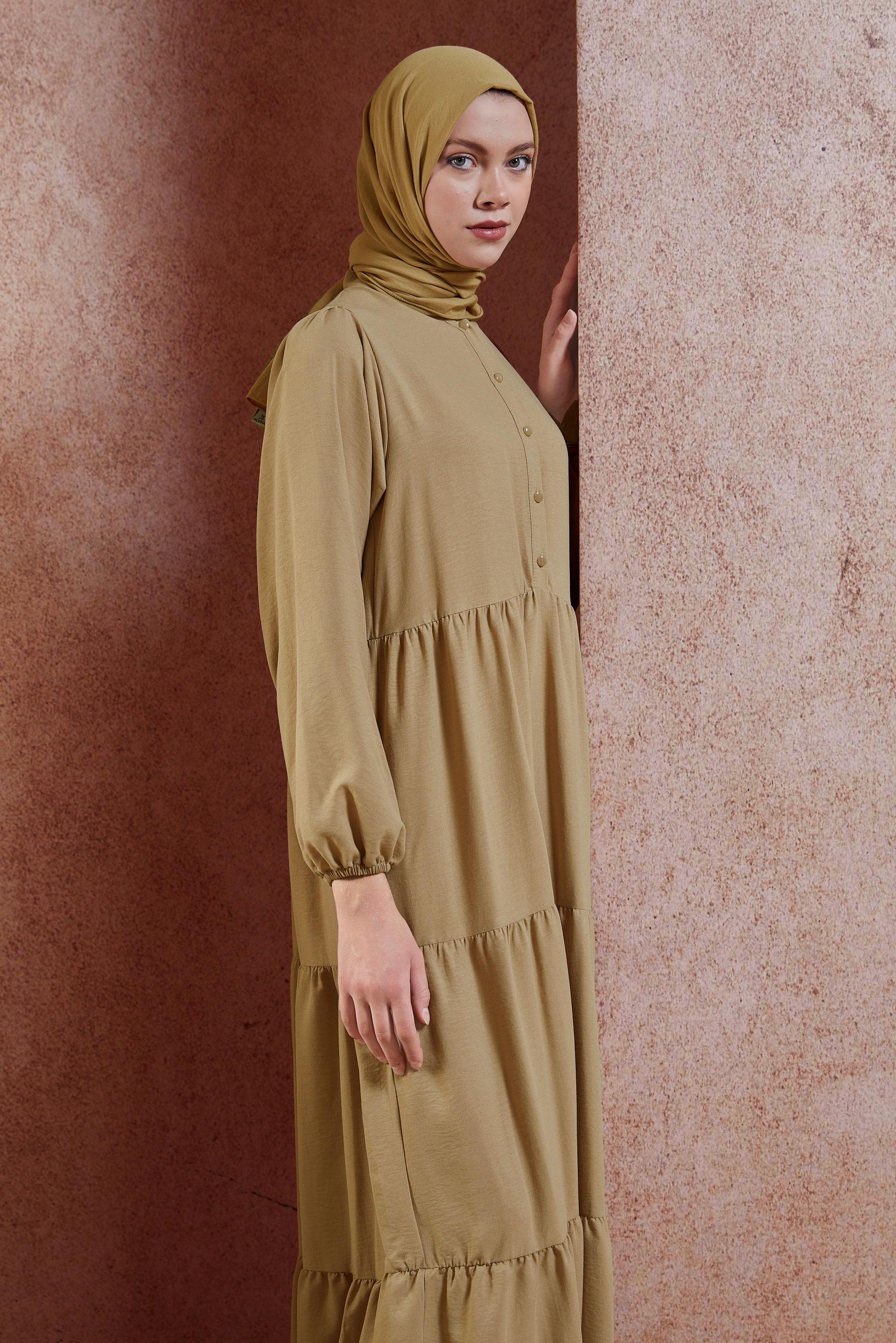 Tesettür giyim KAHVE KATLI TESETTÜR ELBİSE 44600