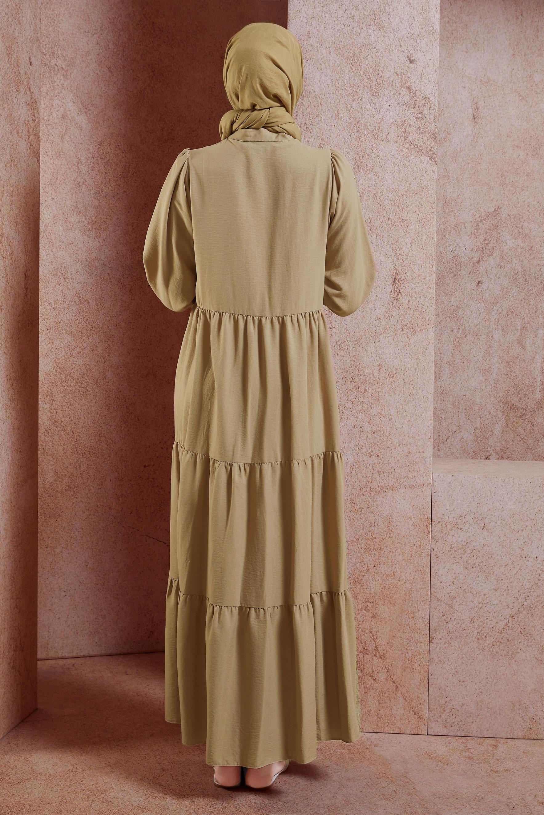 Tesettür giyim KAHVE KATLI TESETTÜR ELBİSE 44600