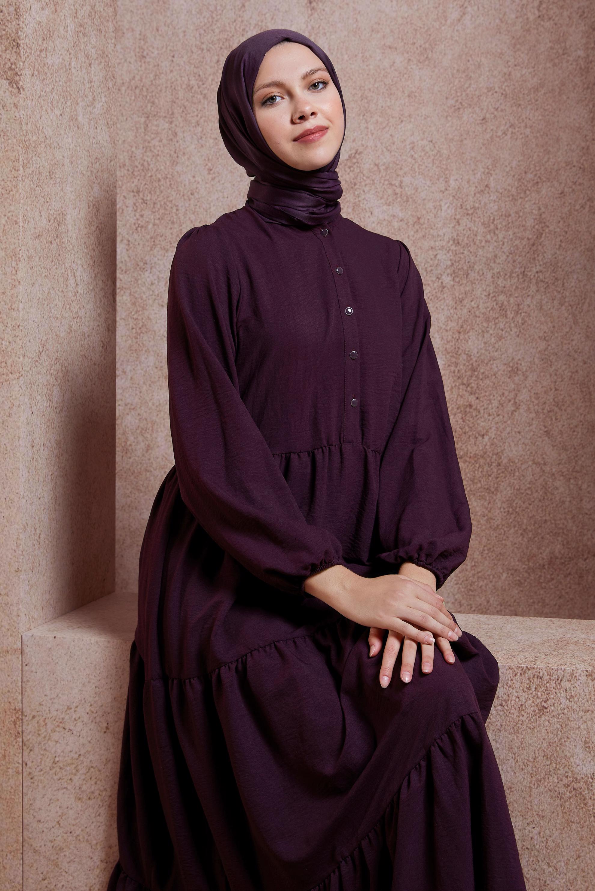 Tesettür giyim MÜRDÜM KATLI TESETTÜR ELBİSE 44600