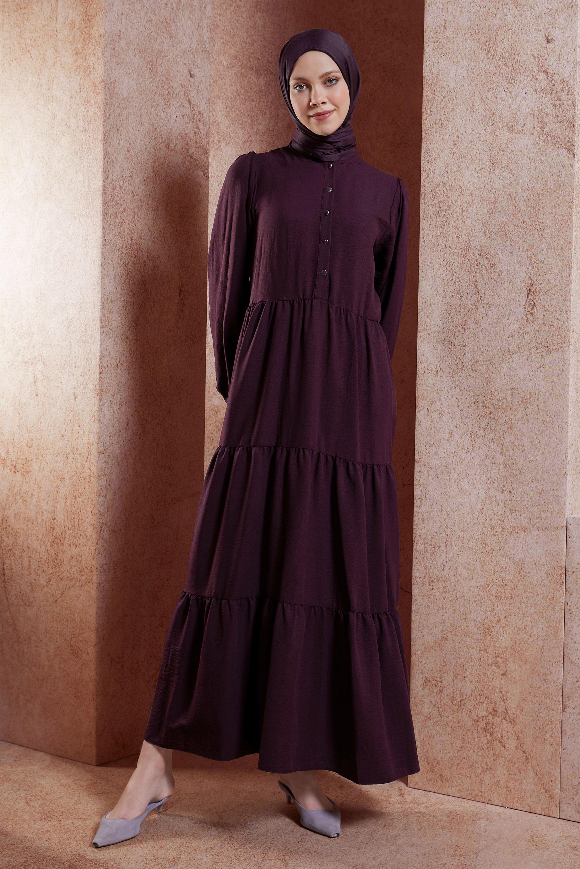 Tesettür giyim MÜRDÜM KATLI TESETTÜR ELBİSE 44600