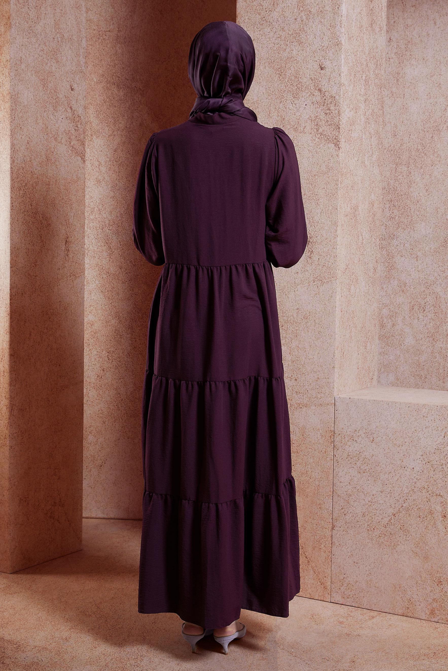 Tesettür giyim MÜRDÜM KATLI TESETTÜR ELBİSE 44600