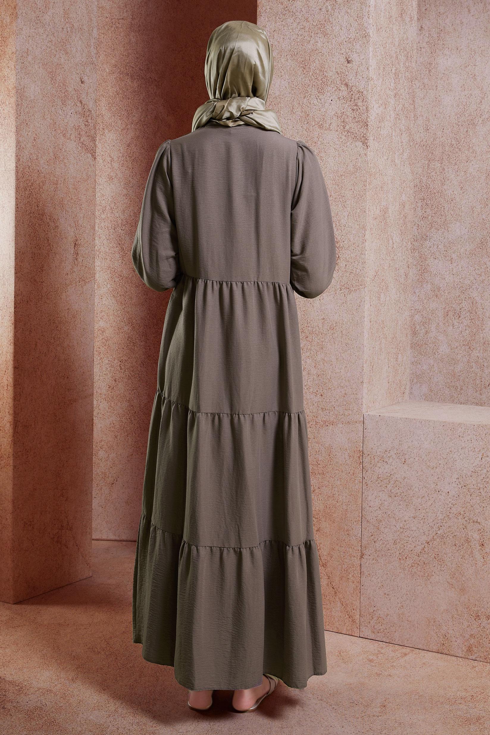 Tesettür giyim VİZON KATLI TESETTÜR ELBİSE 44600