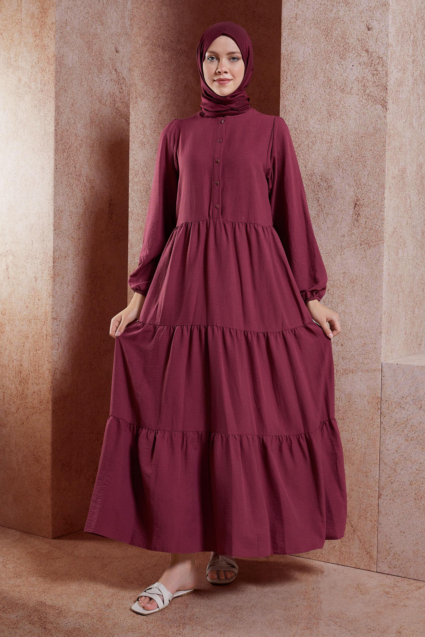Tesettür giyim PEMBE KATLI TESETTÜR ELBİSE 44600