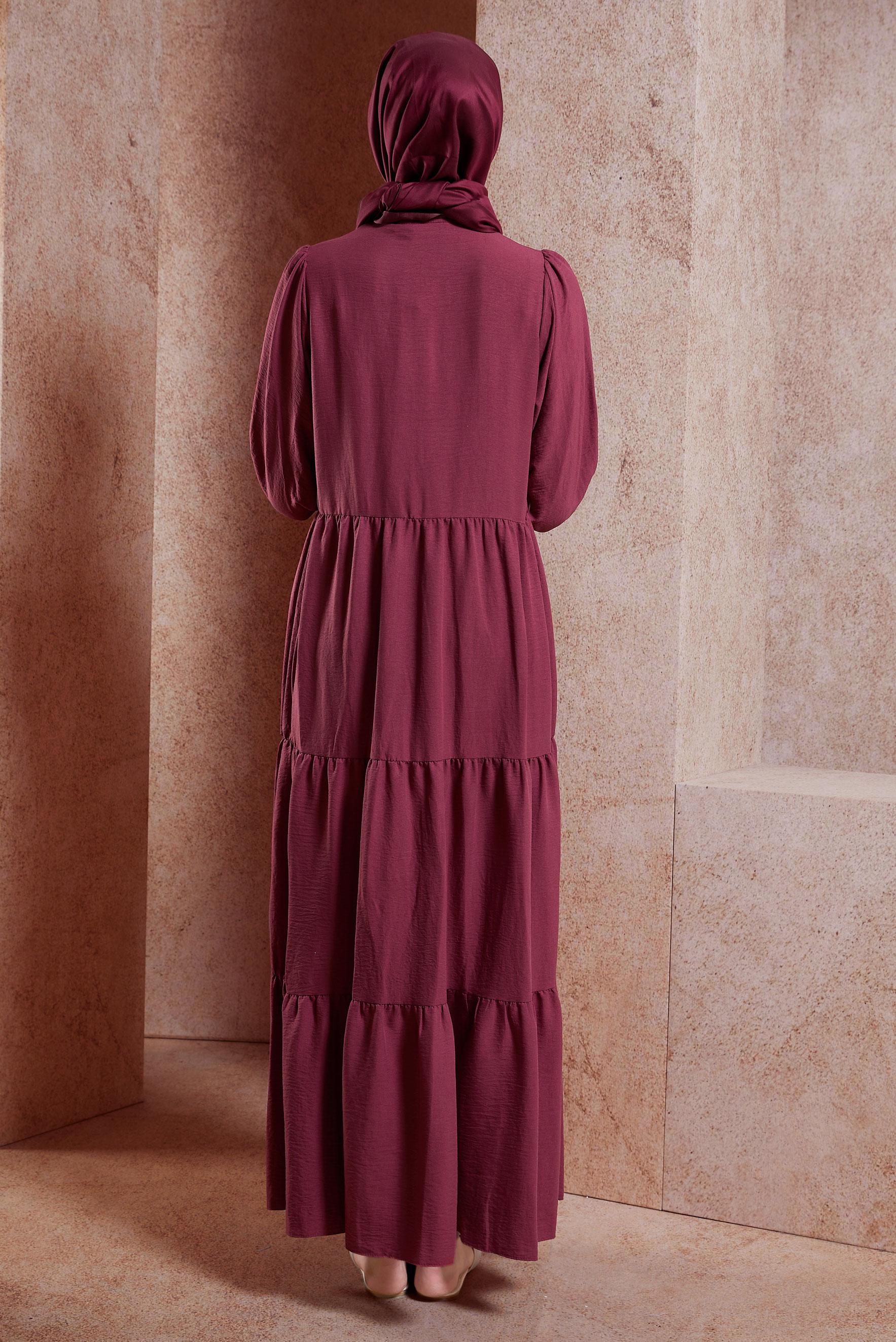 Tesettür giyim PEMBE KATLI TESETTÜR ELBİSE 44600