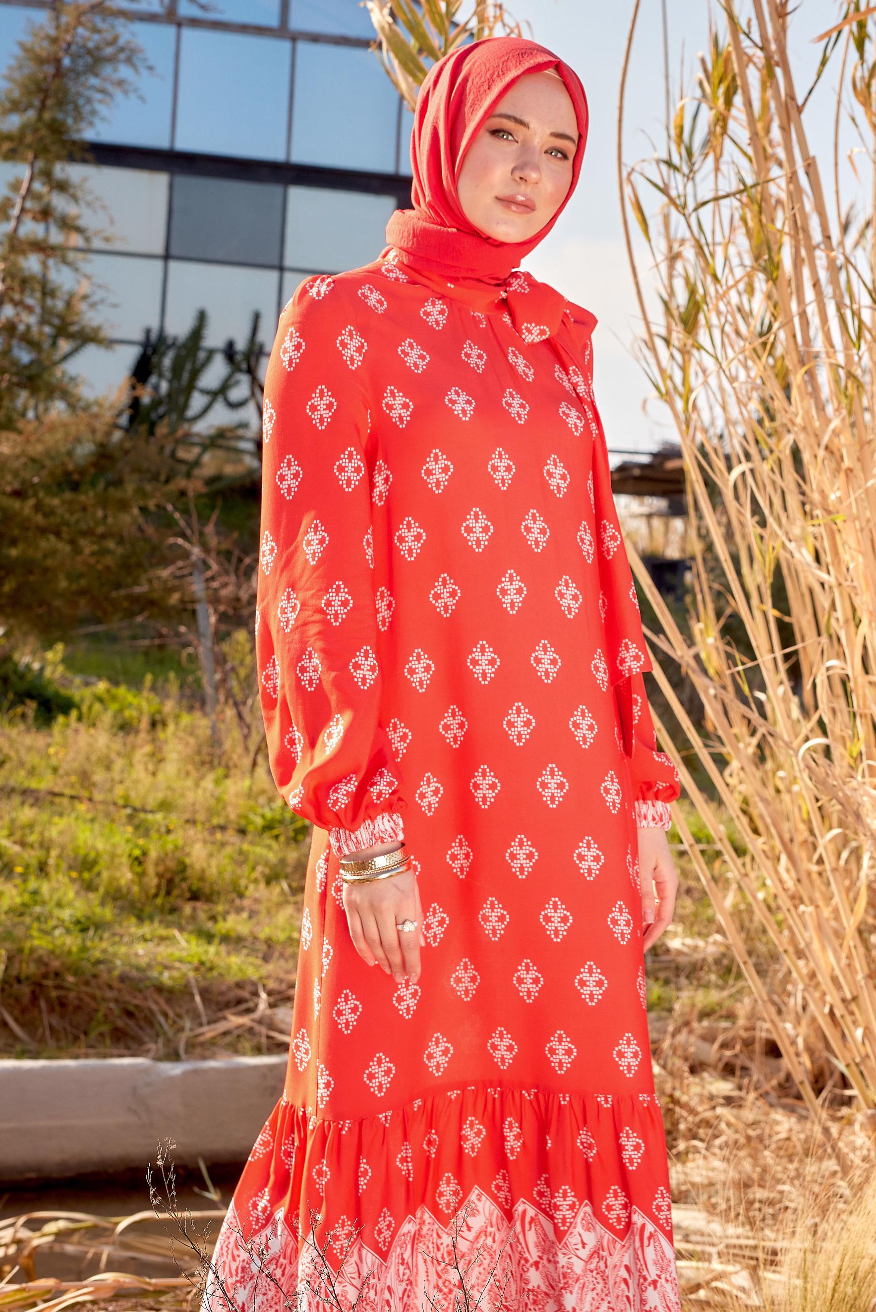 Hijab clothing CORAL ETHNIC PATTERNED DRESS 44601