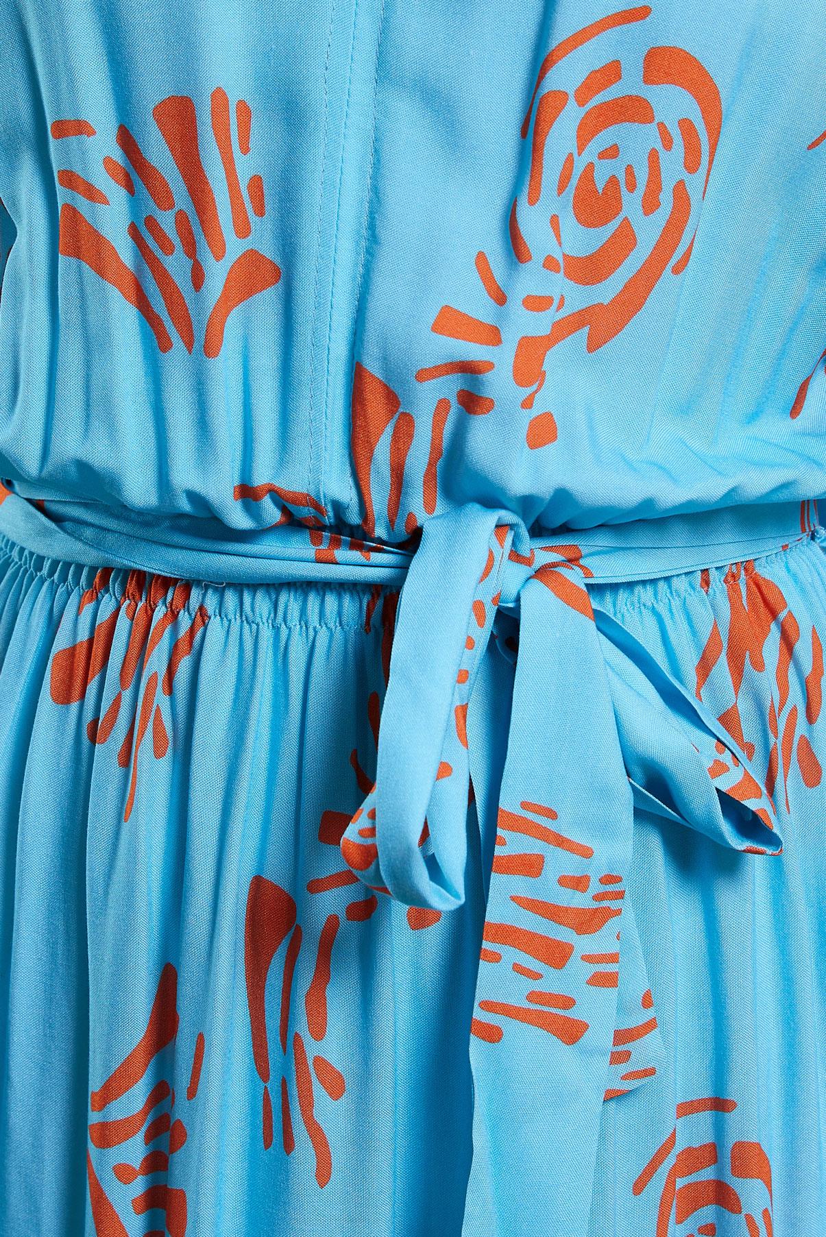 Tesettür giyim MAVİ KUŞAKLI VİSKON ELBİSE 44602