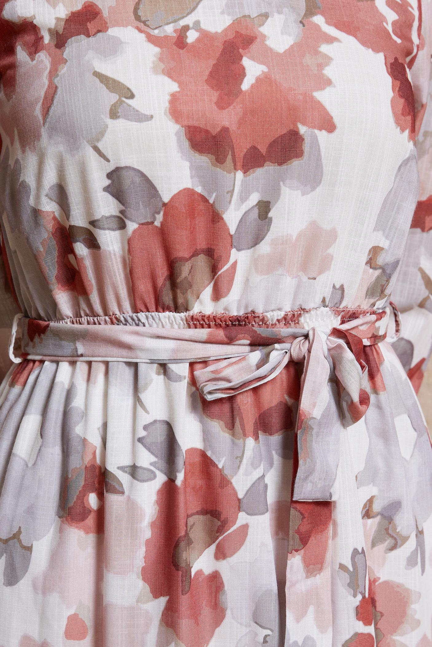 Tesettür giyim TURUNCU DESENLİ KETEN DOKULU ELBİSE 44604