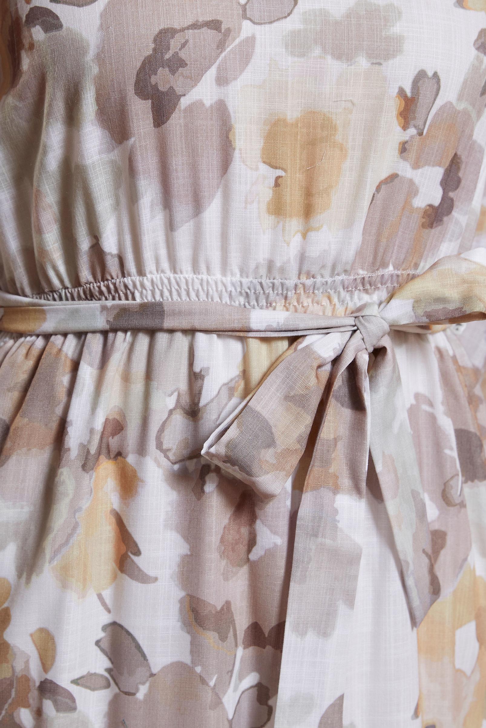 Tesettür giyim VİZON DESENLİ KETEN DOKULU ELBİSE 44604