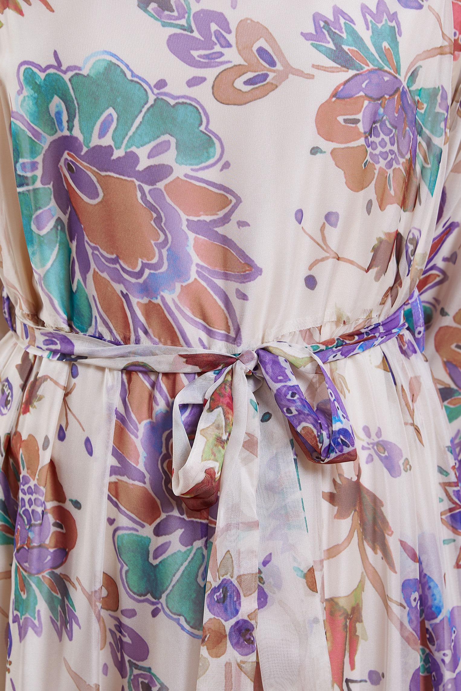 Tesettür giyim MOR ÇİÇEK DESENLİ ŞİFON ELBİSE 44605