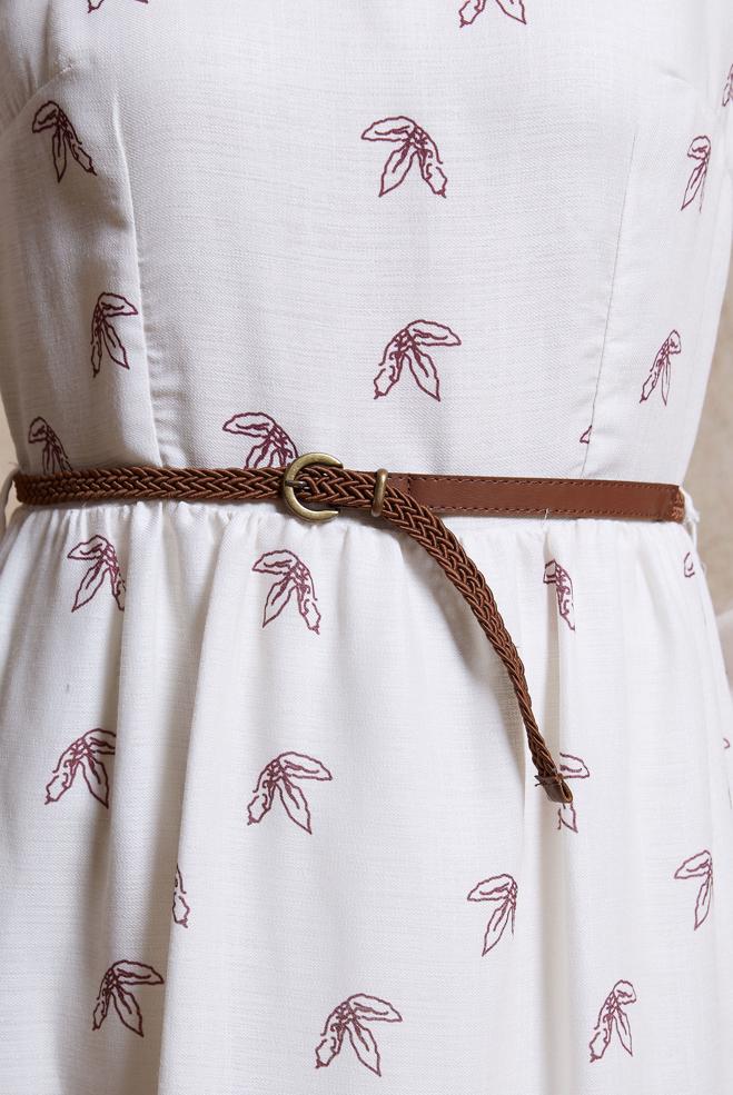 Tesettür giyim BORDO KEMERLİ KETEN DOKULU ELBİSE 44633 - ALVİNA