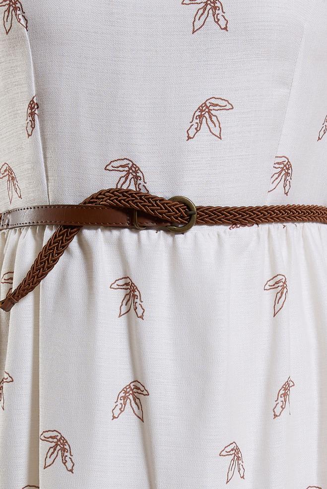 Tesettür giyim TABA KEMERLİ KETEN DOKULU ELBİSE 44633 - ALVİNA