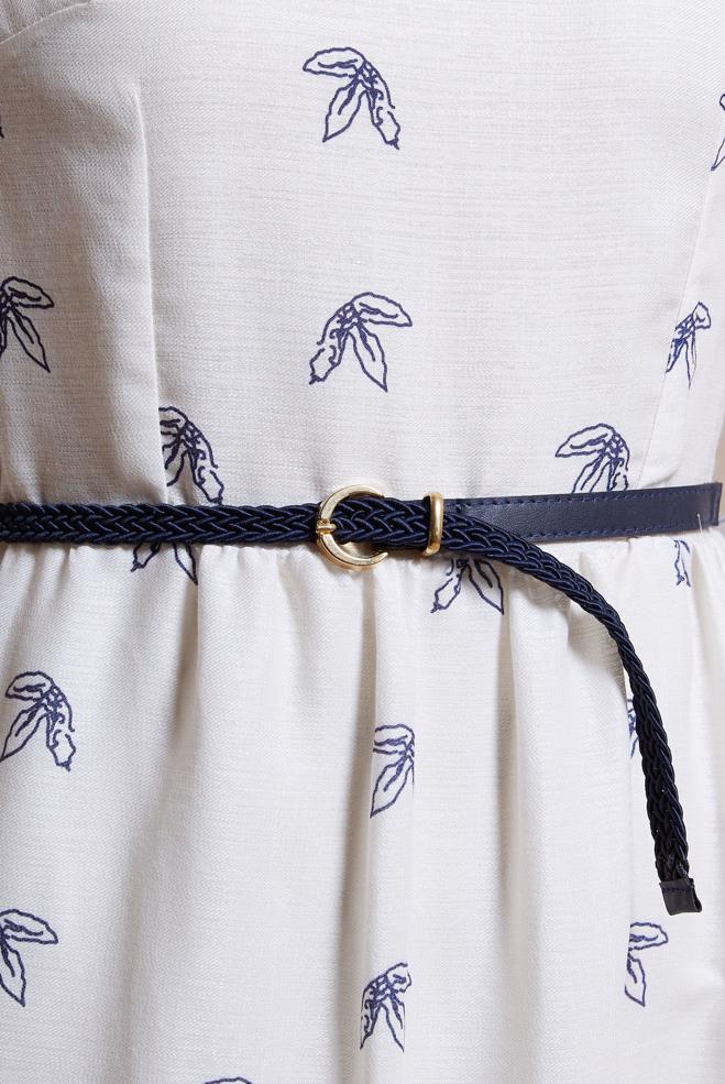 Tesettür giyim LACİVERT KEMERLİ KETEN DOKULU ELBİSE 44633 - ALVİNA