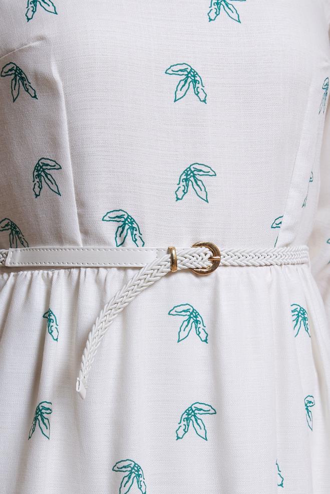 Tesettür giyim YEŞİL KEMERLİ KETEN DOKULU ELBİSE 44633 - ALVİNA