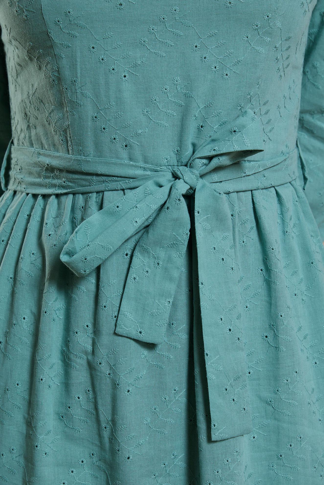 Tesettür giyim MAVİ KUŞAKLI PAMUKLU ELBİSE 44650