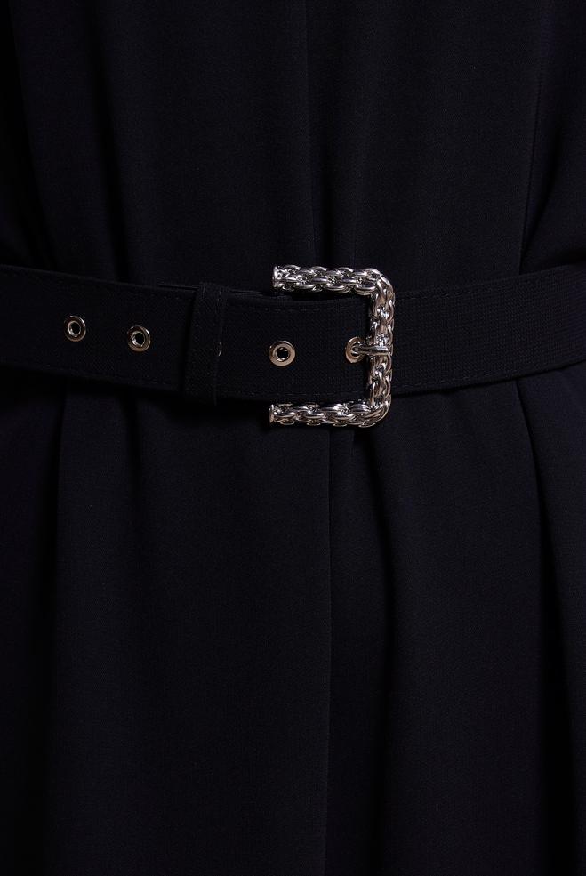 Tesettür giyim SİYAH KEMERLİ GENİŞ PAÇA TULUM 44651 - ALVİNA